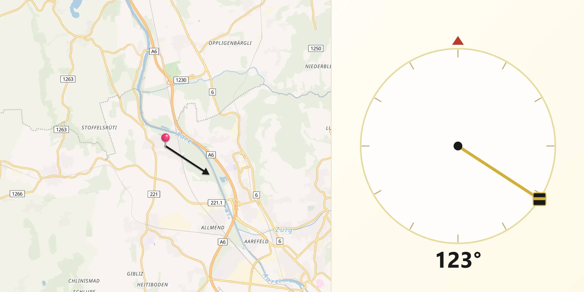 Direction vers la Qibla depuis Uttigen