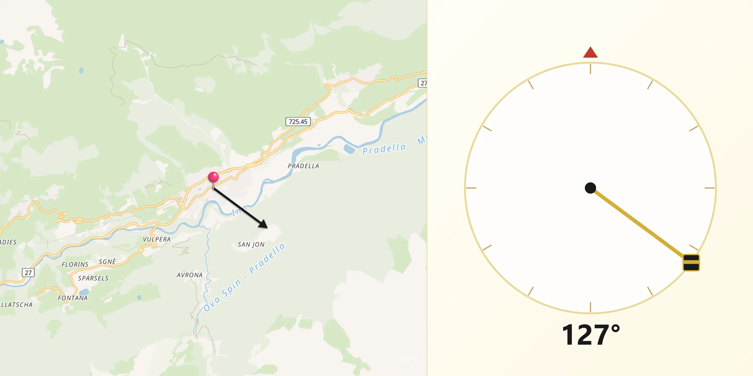 Direction vers la Qibla depuis Scuol