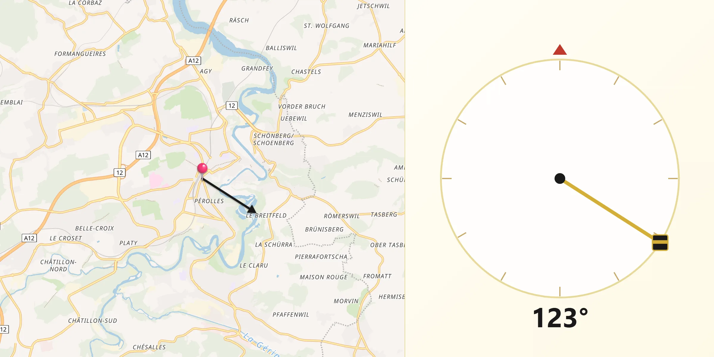 Qibla-Richtung von Freiburg