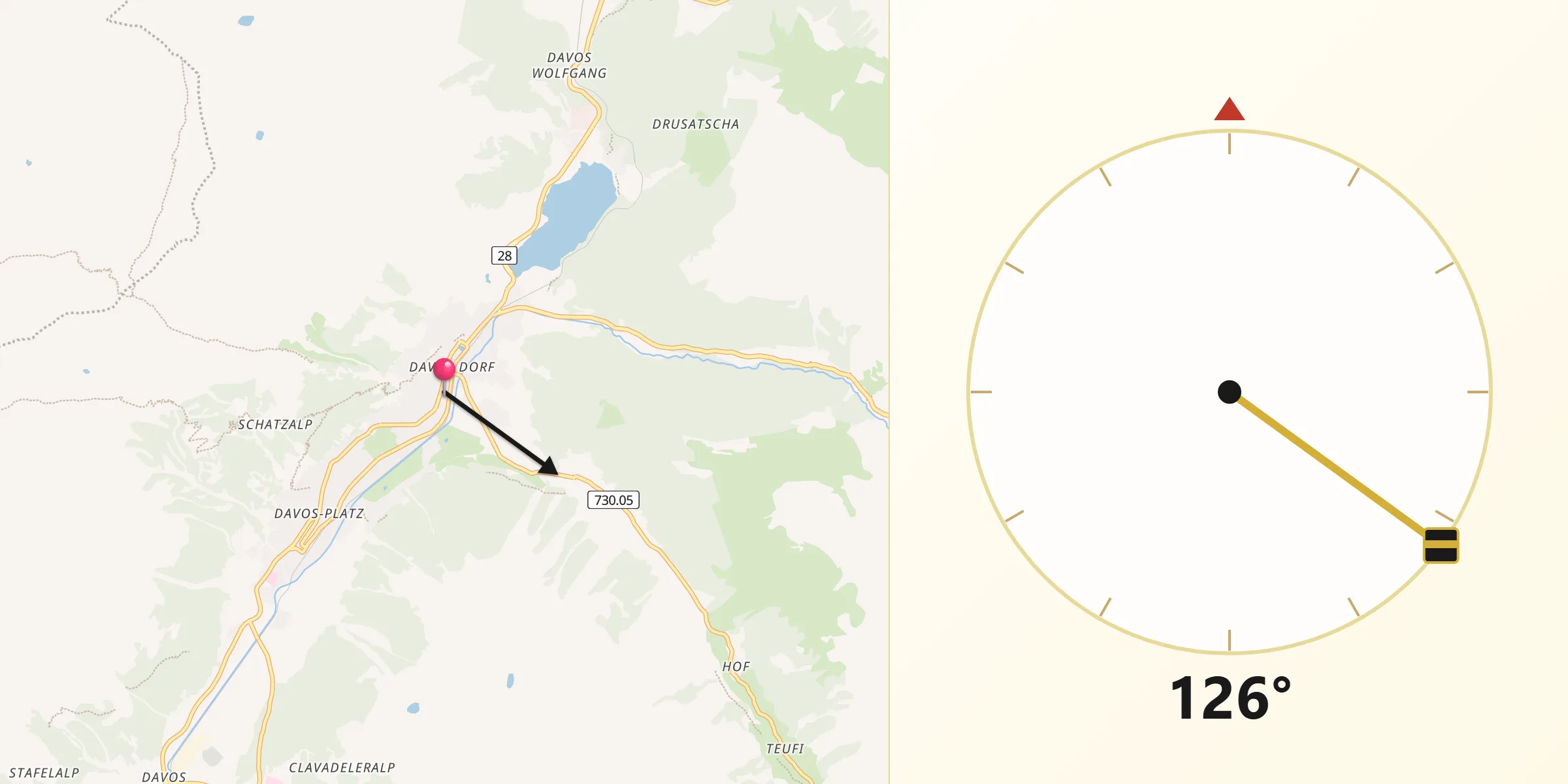Direction vers la Qibla depuis Davos
