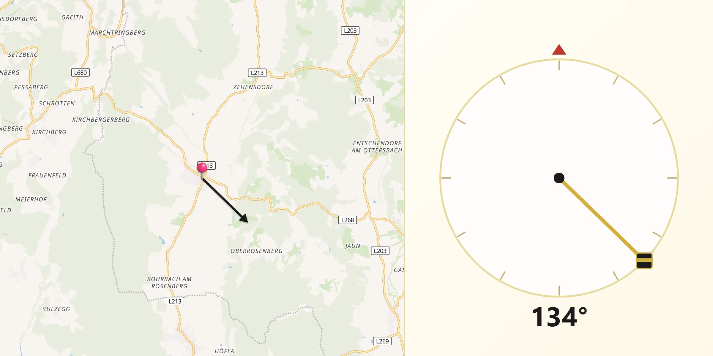Qibla-Richtung von Mettersdorf am Saßbach