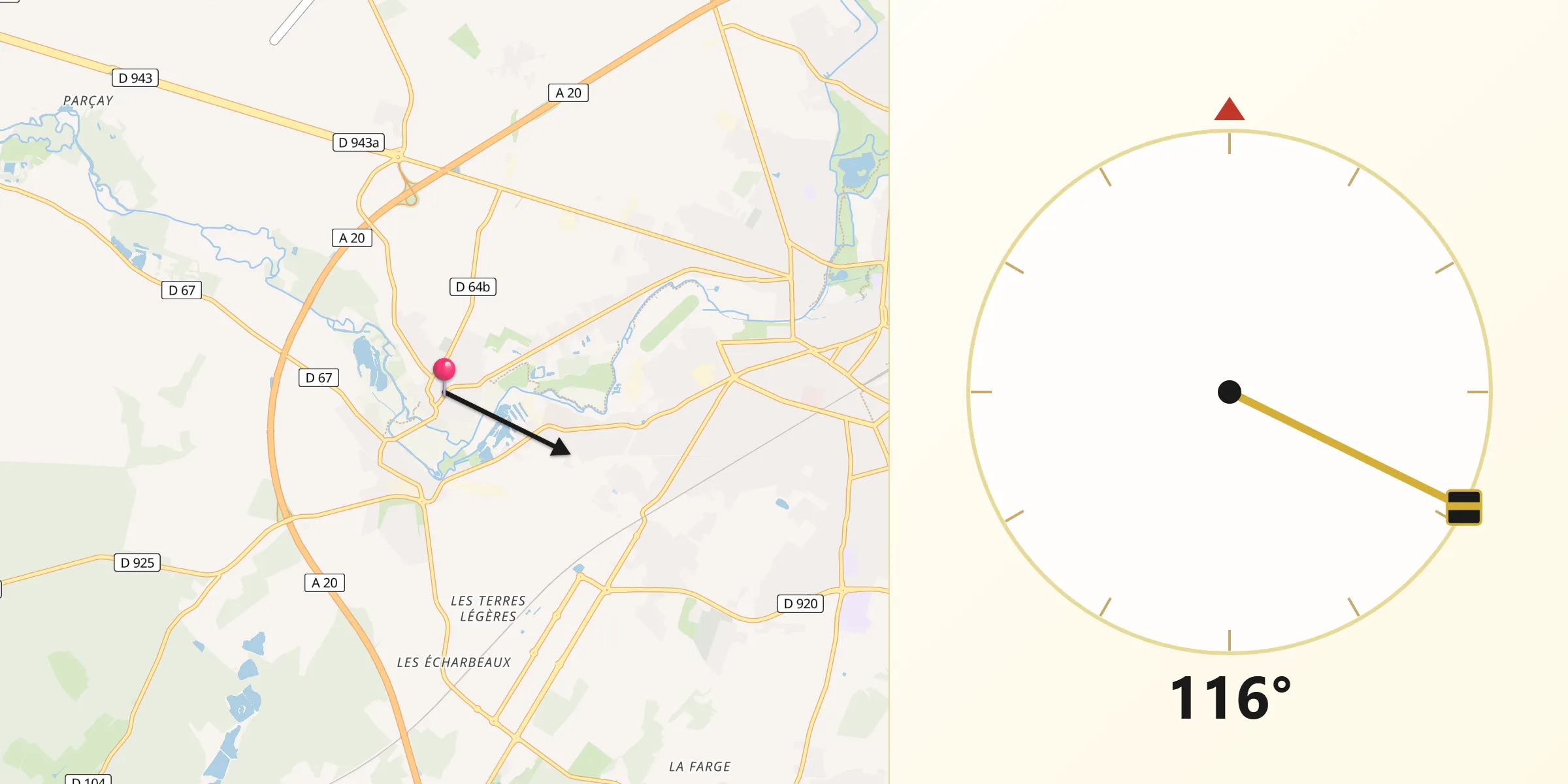 Direction vers la Qibla depuis Saint-Maur