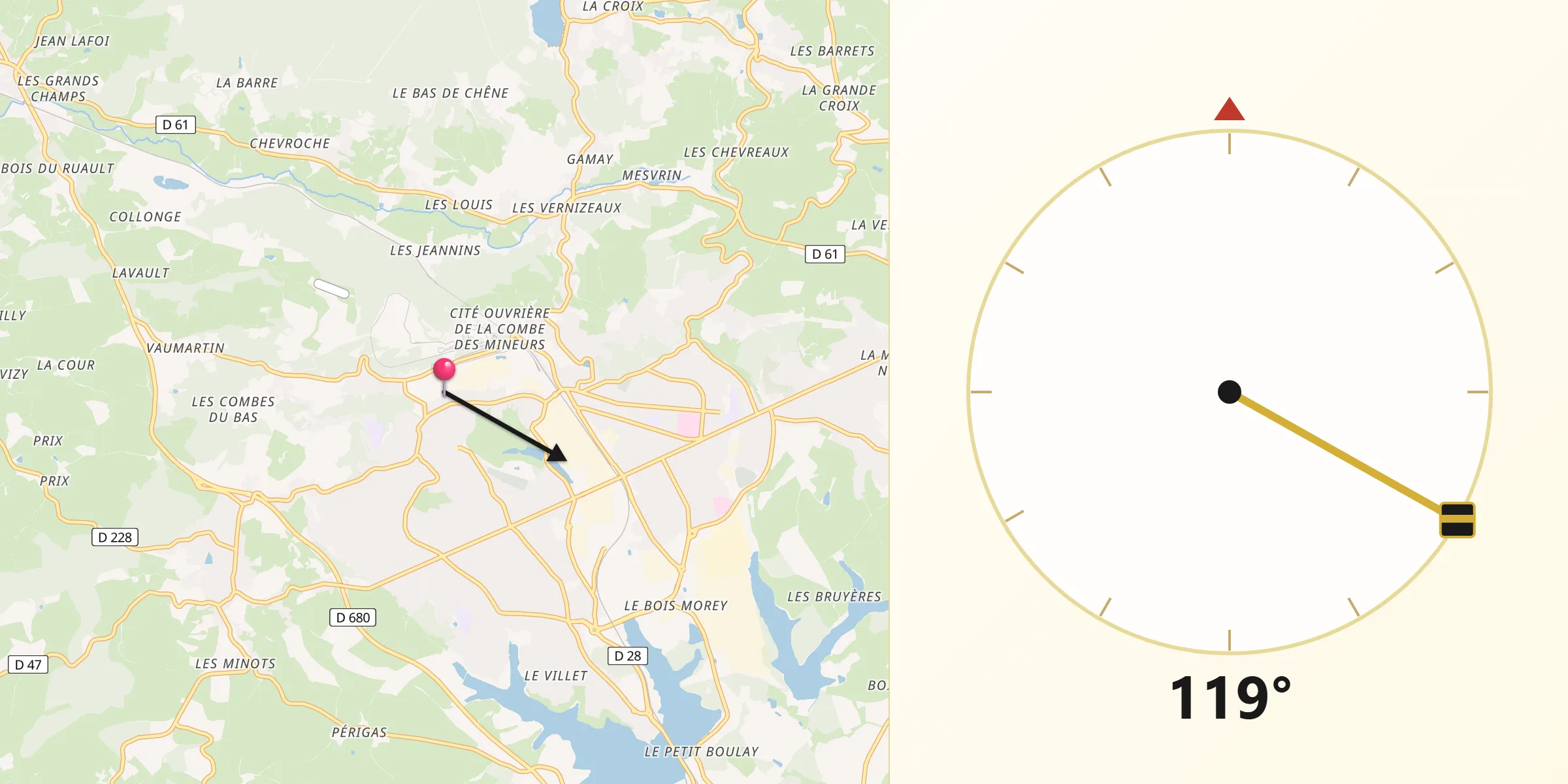 Direction vers la Qibla depuis Le Creusot