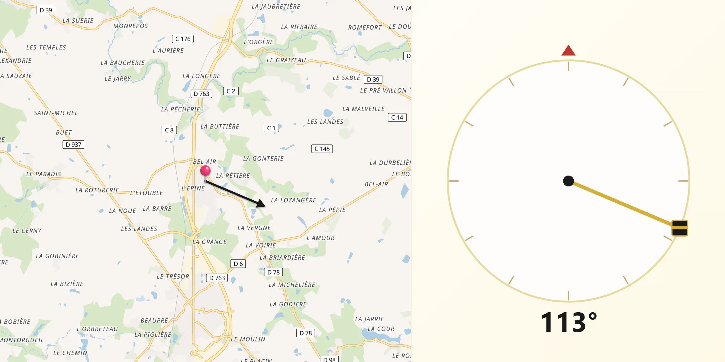 Direction vers la Qibla depuis Saligny