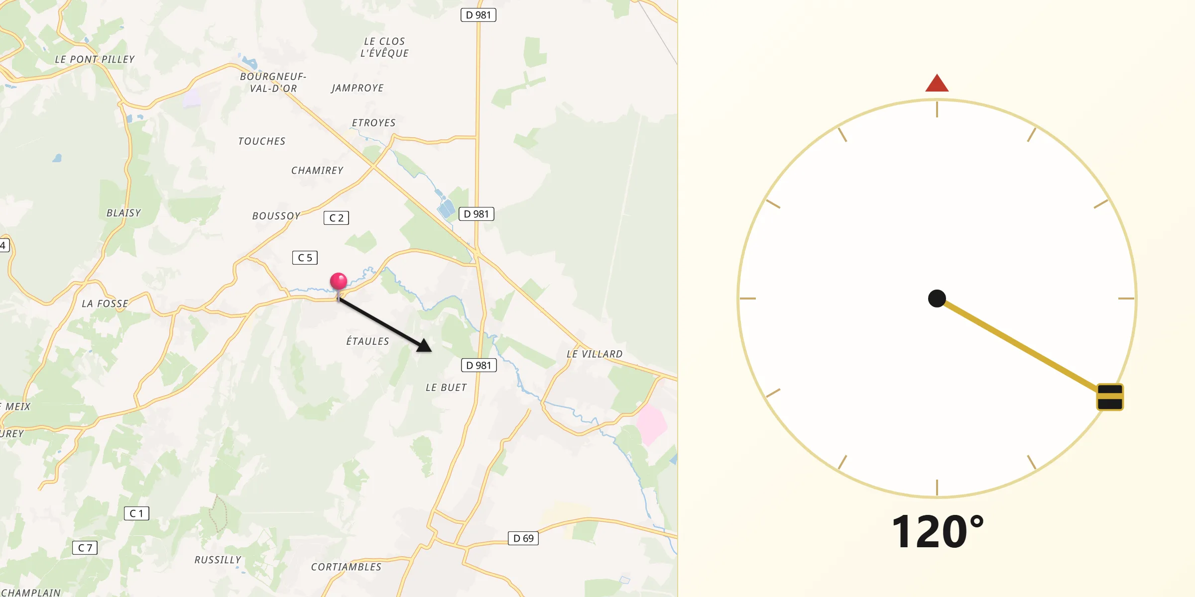 Direction vers la Qibla depuis Mellecey