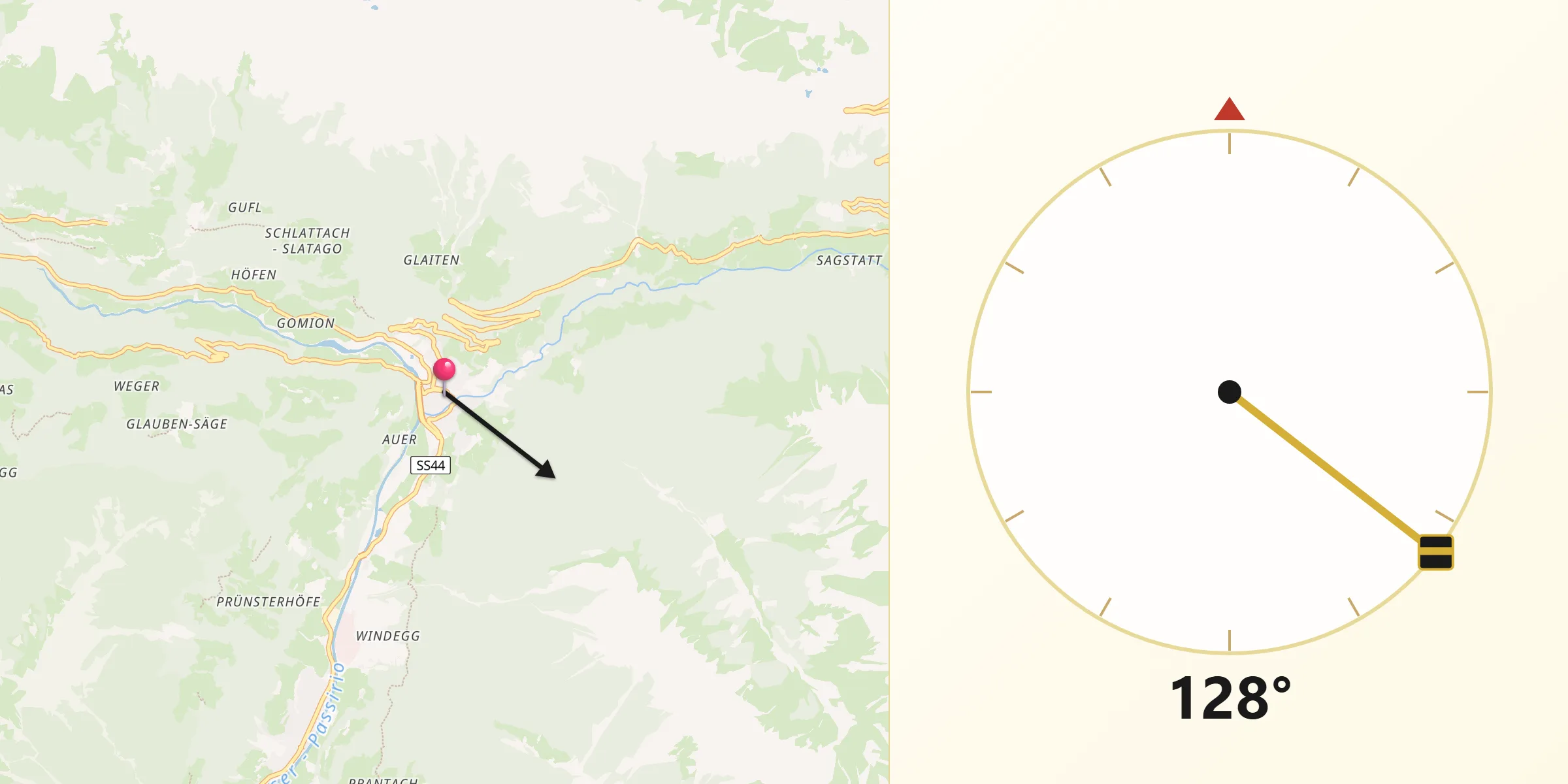 Direzione della Qibla da San Leonardo in Passiria