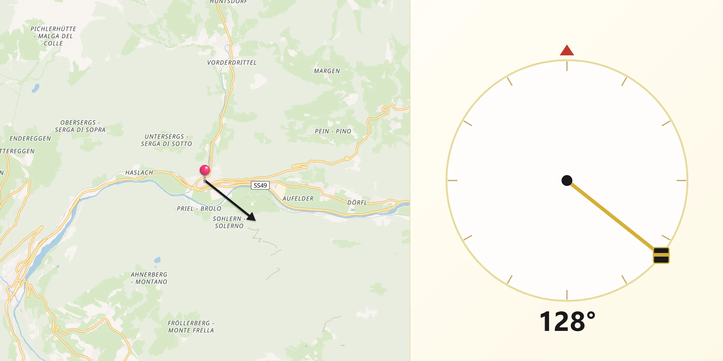 Direzione della Qibla da Vandoies di Sotto