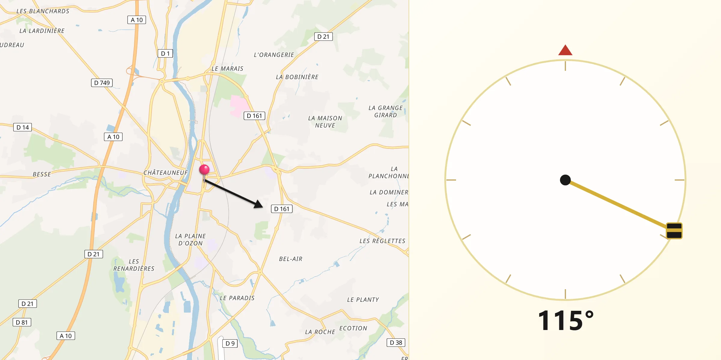 Direction vers la Qibla depuis Châtellerault