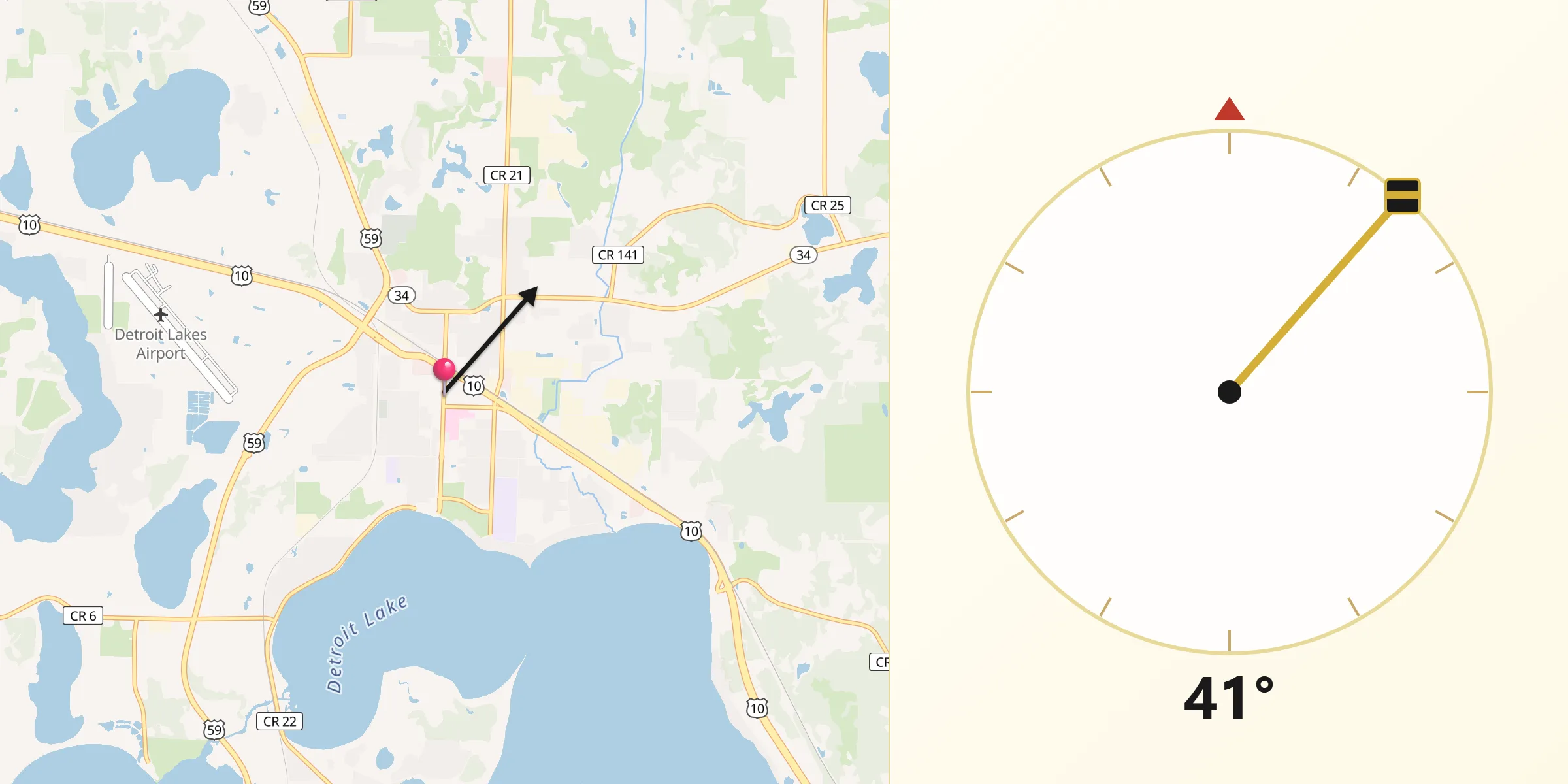 Qibla Direction from Detroit Lakes