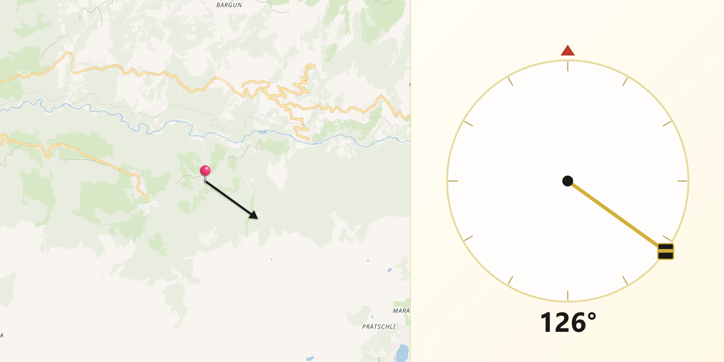 Direction vers la Qibla depuis Region Plessur