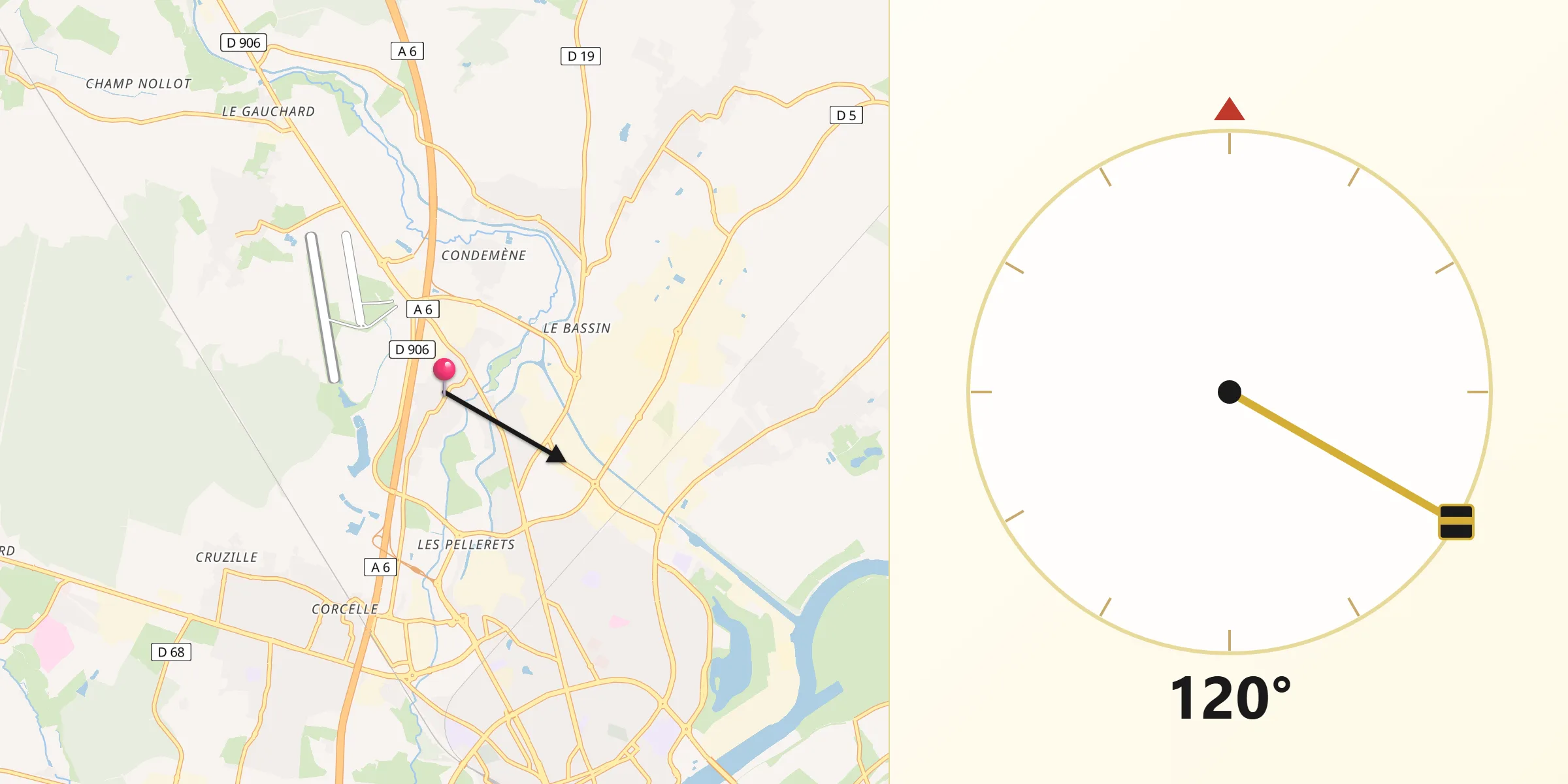Direction vers la Qibla depuis Champforgeuil