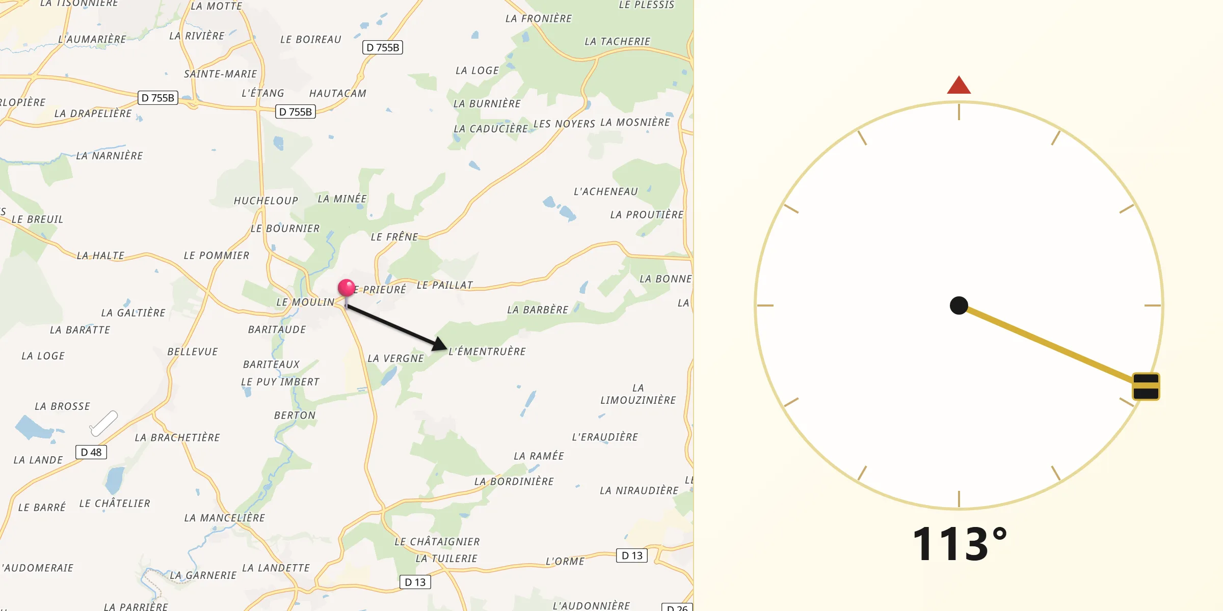 Direction vers la Qibla depuis Saint-Paul-en-Pareds