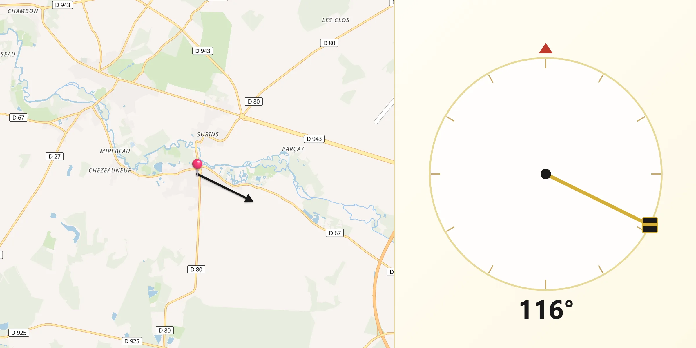 Direction vers la Qibla depuis Niherne