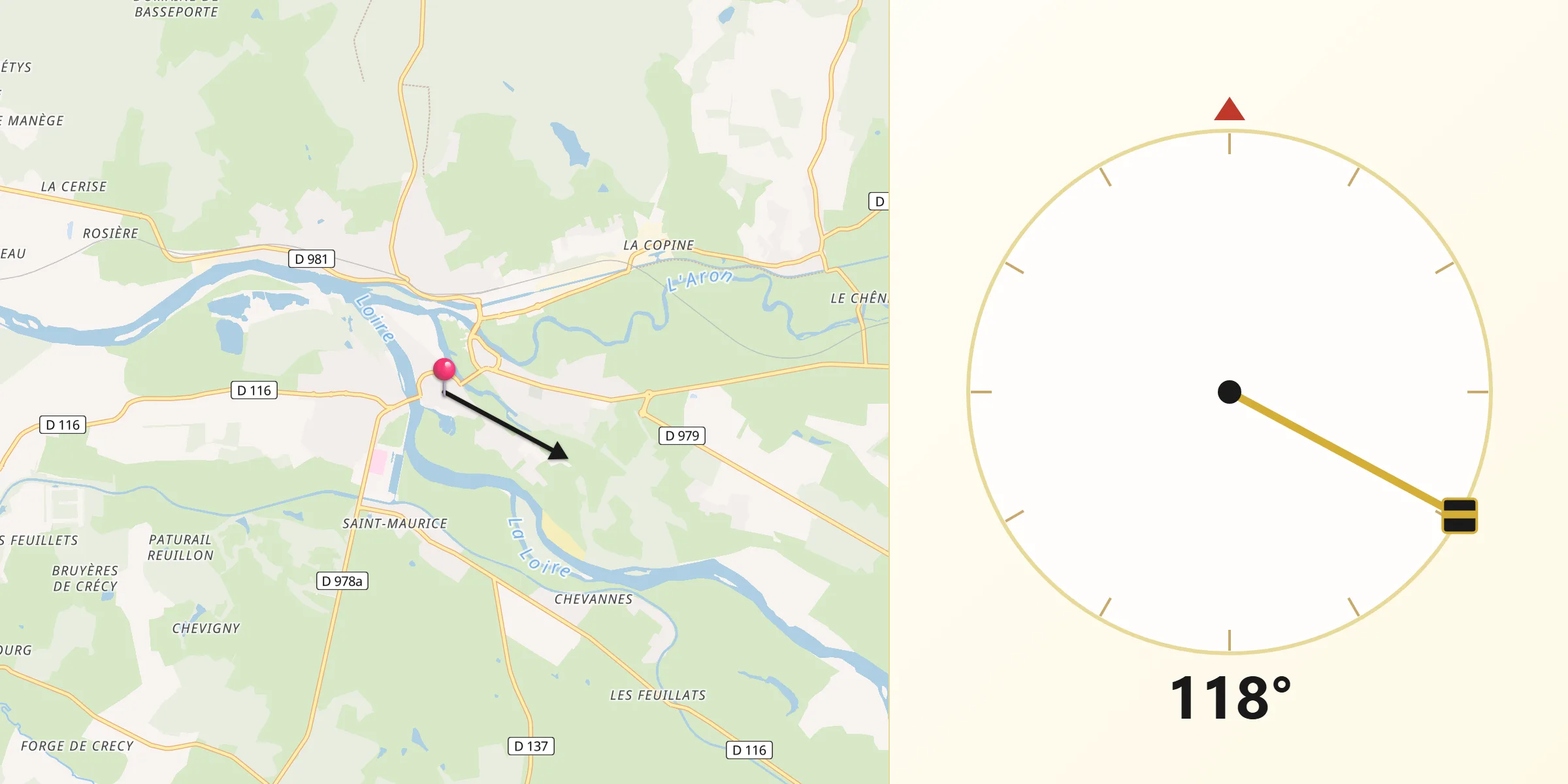 Direction vers la Qibla depuis Decize