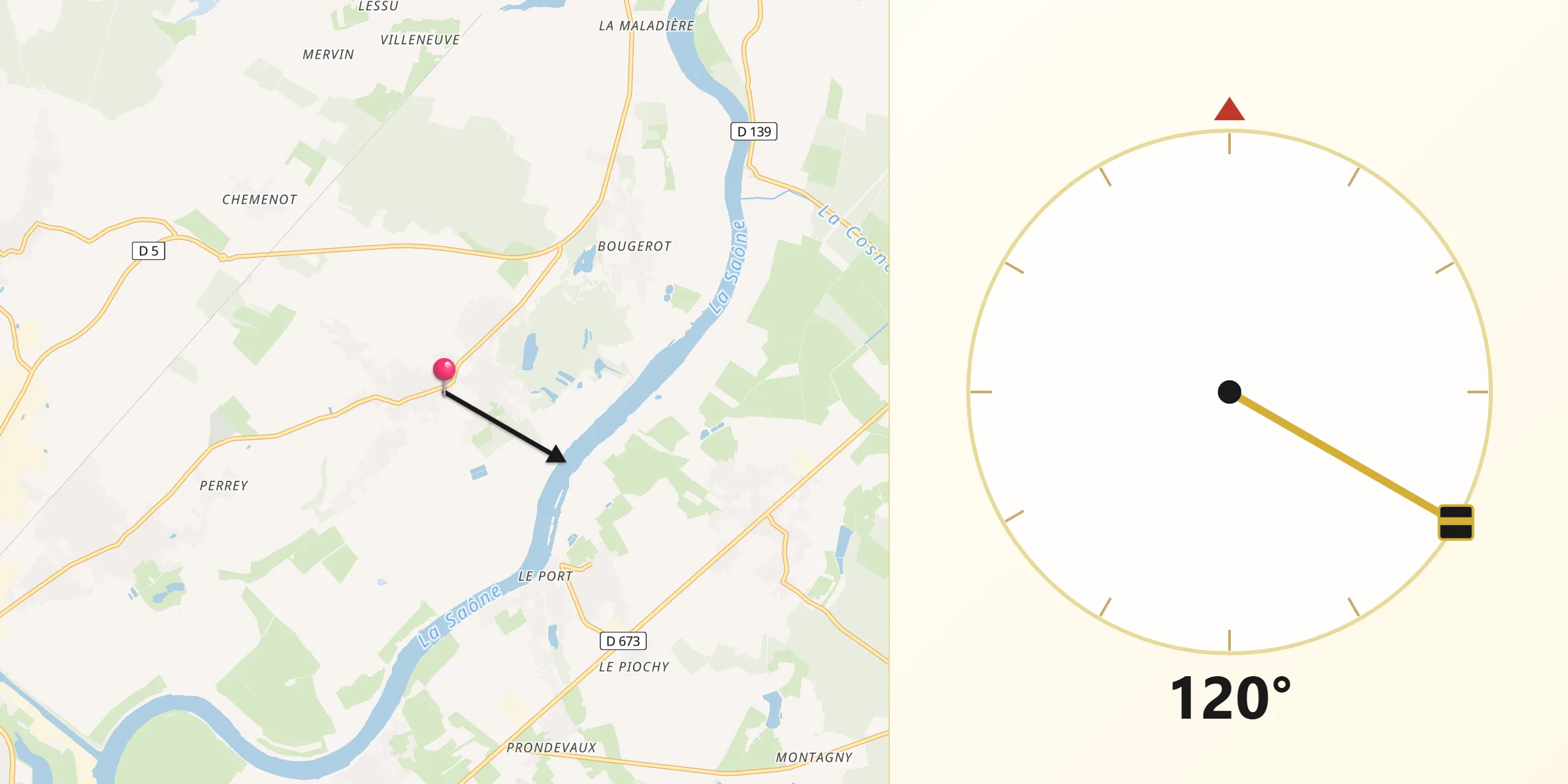 Direction vers la Qibla depuis Sassenay