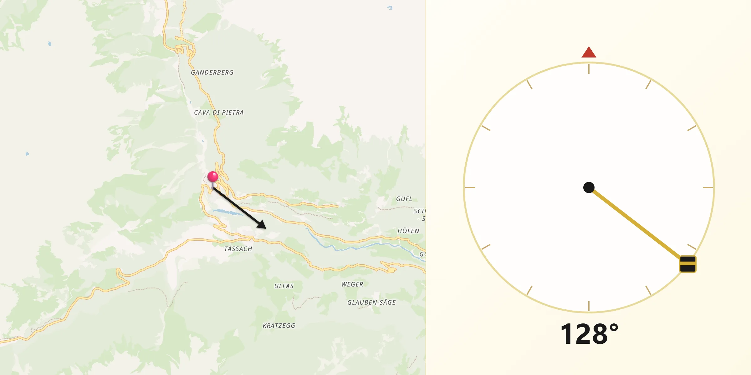 Direzione della Qibla da Moso in Passiria
