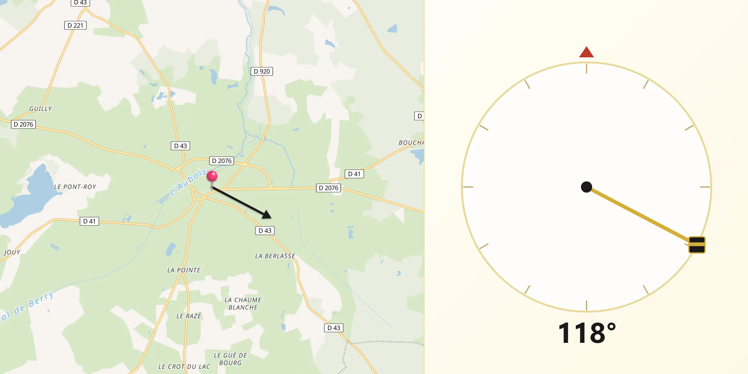 Direction vers la Qibla depuis Sancoins