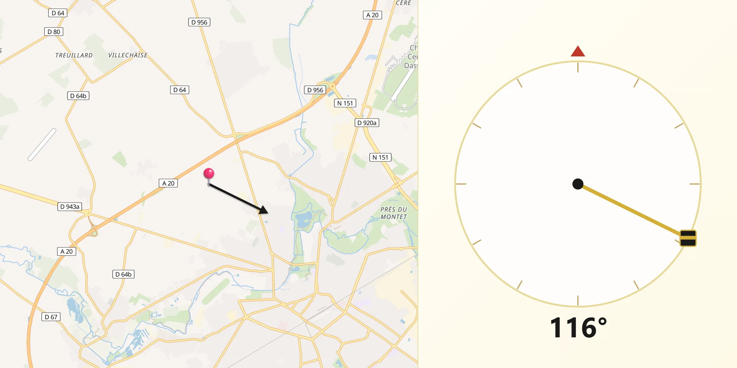 Direction vers la Qibla depuis Département de l'Indre