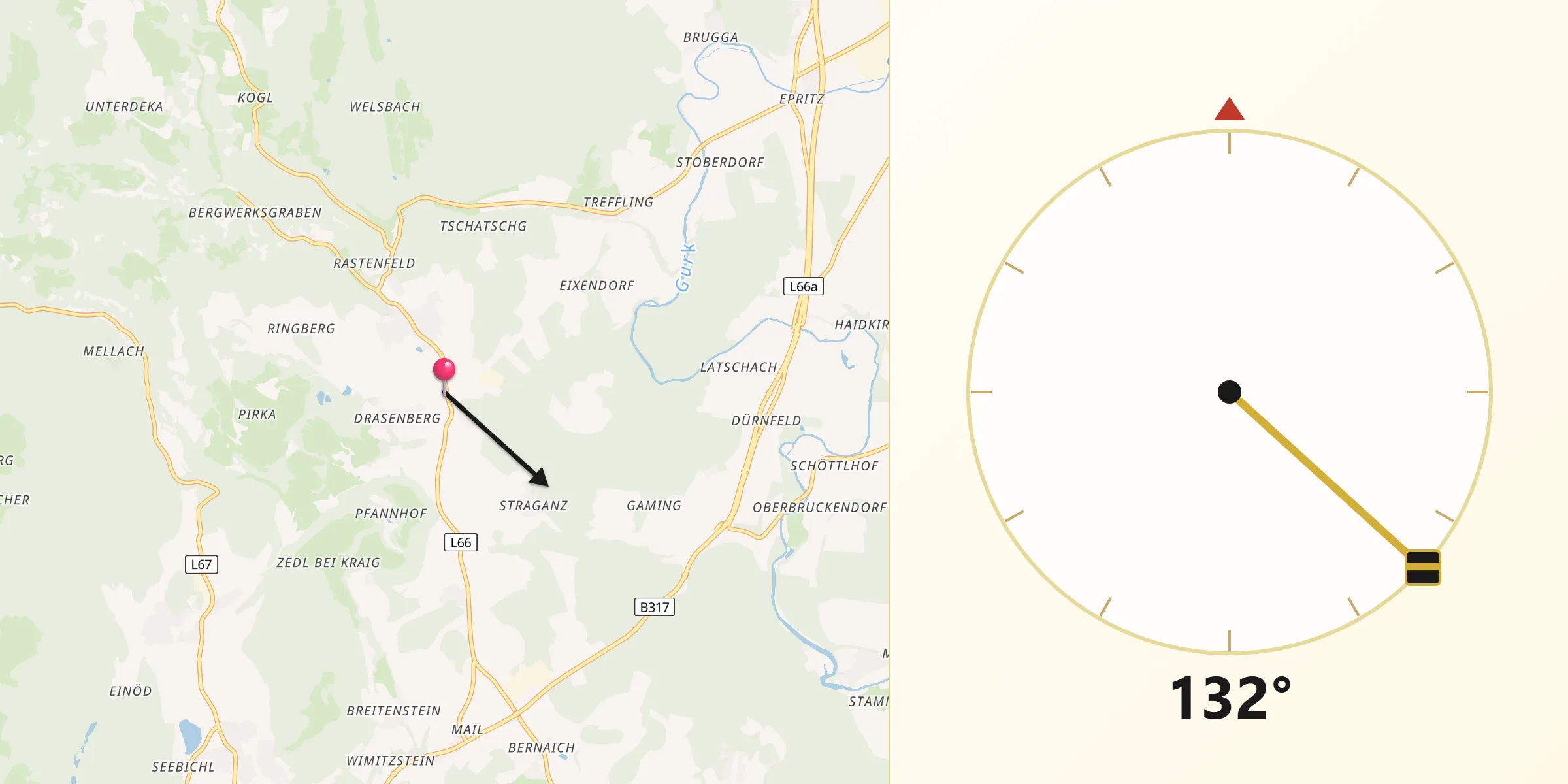 Qibla-Richtung von Sankt Veit an der Glan District