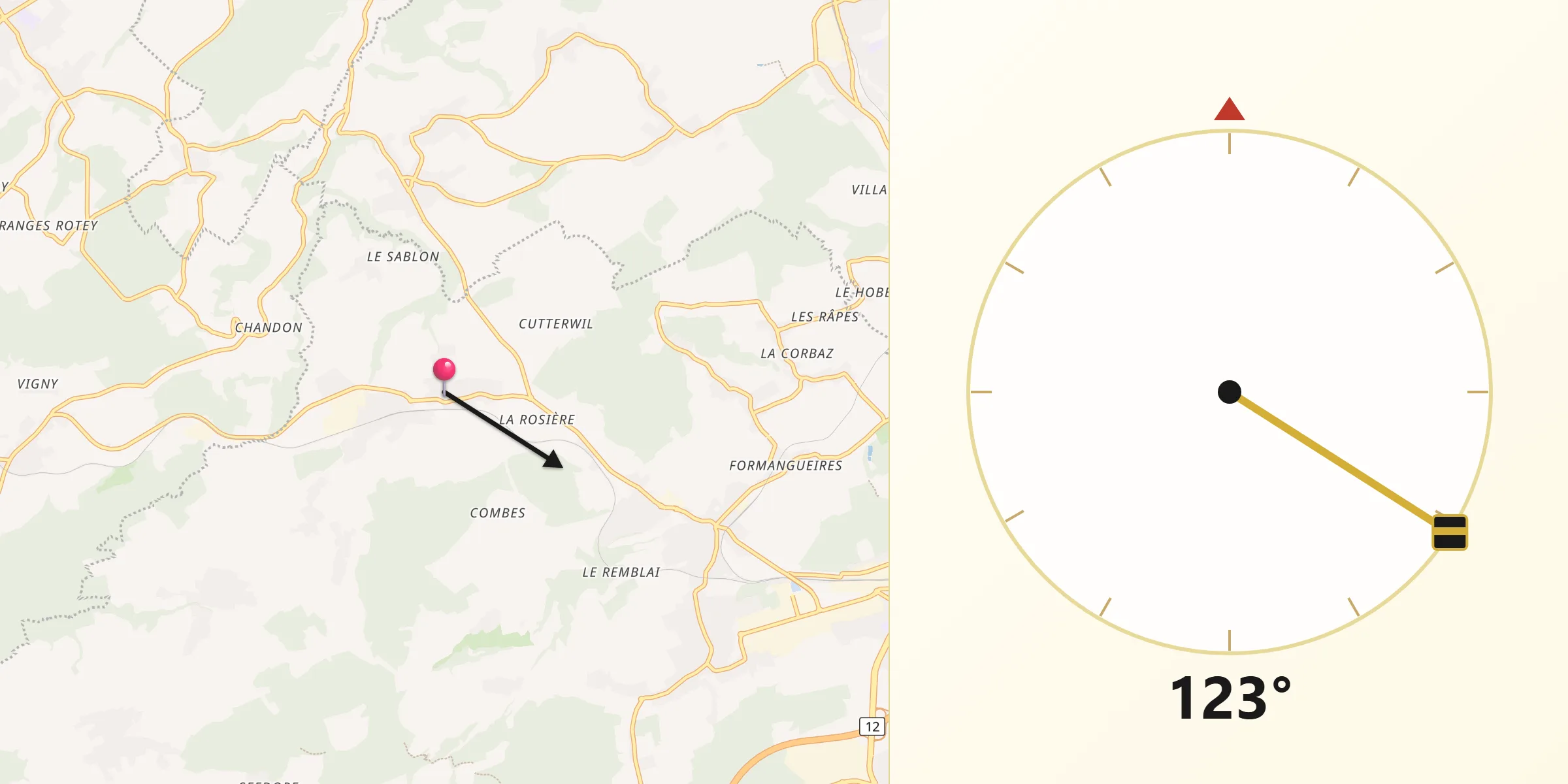 Direction vers la Qibla depuis Grolley