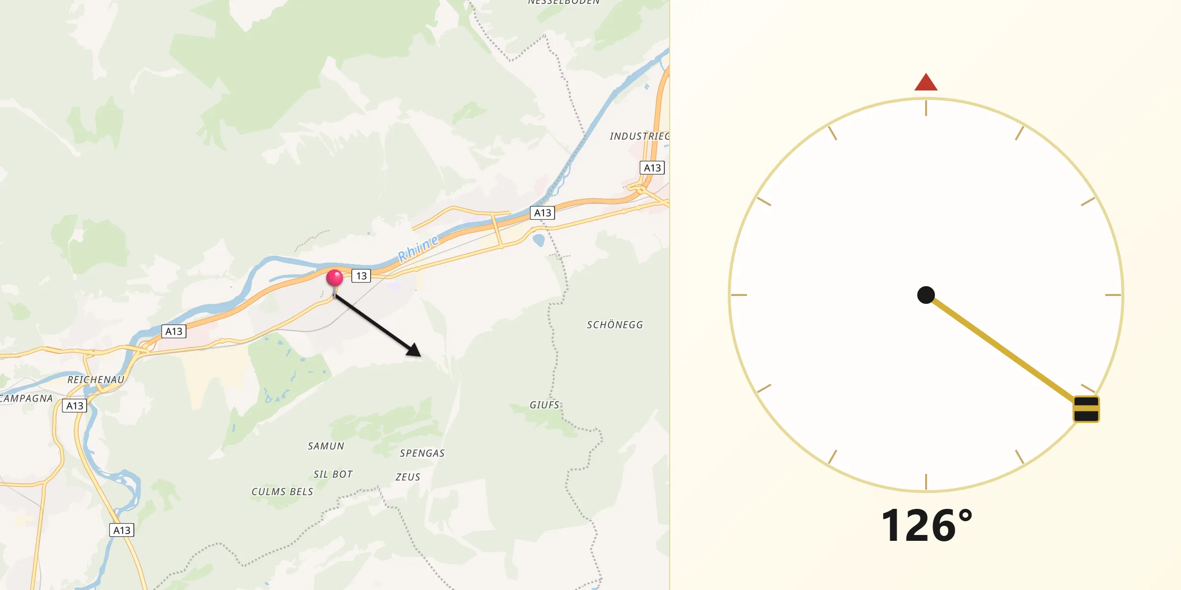 Direction vers la Qibla depuis Domat