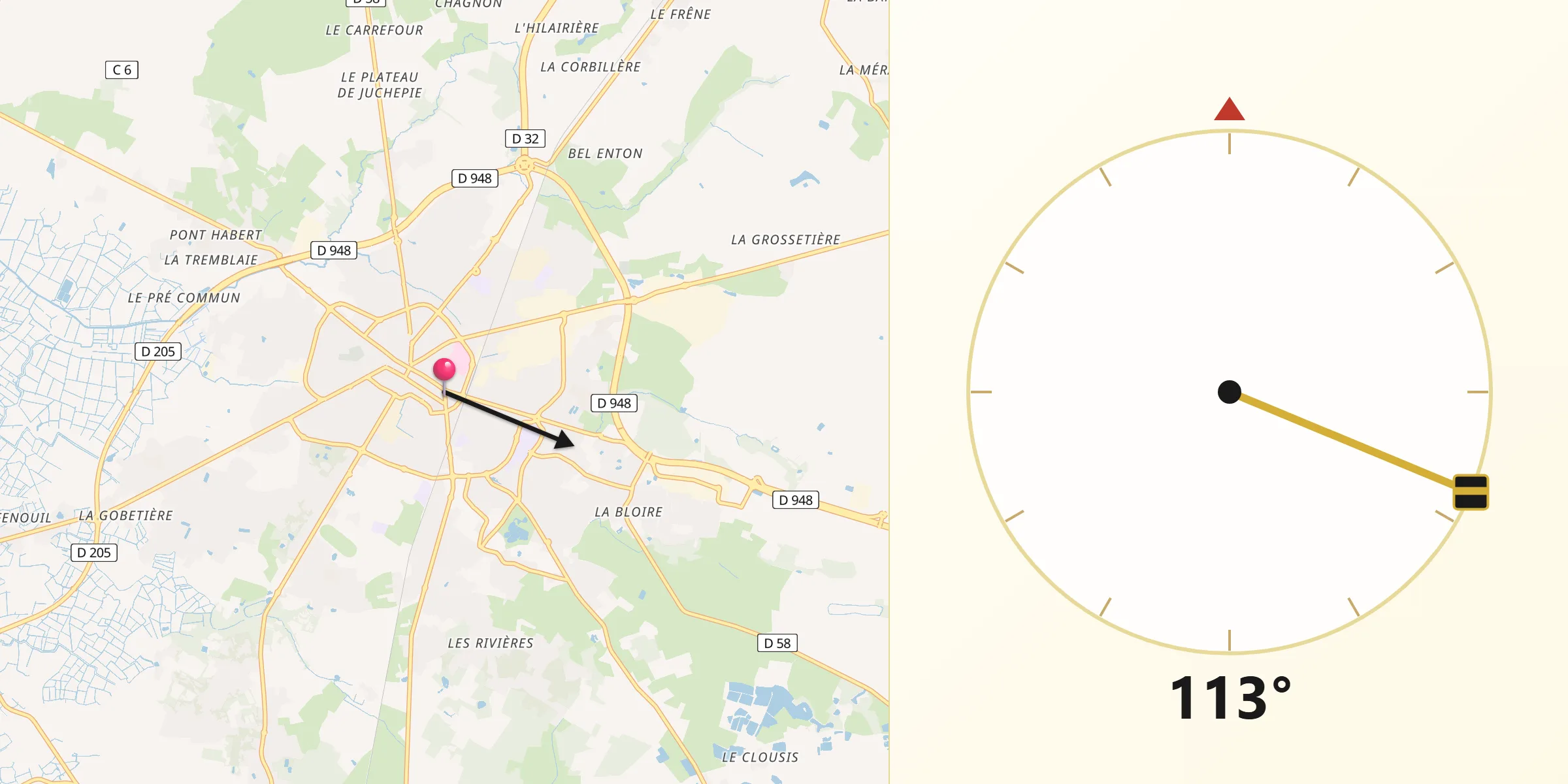 Direction vers la Qibla depuis Challans