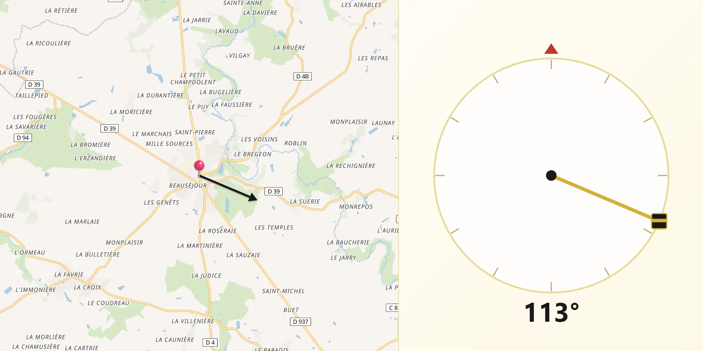 Direction vers la Qibla depuis Les Lucs-sur-Boulogne
