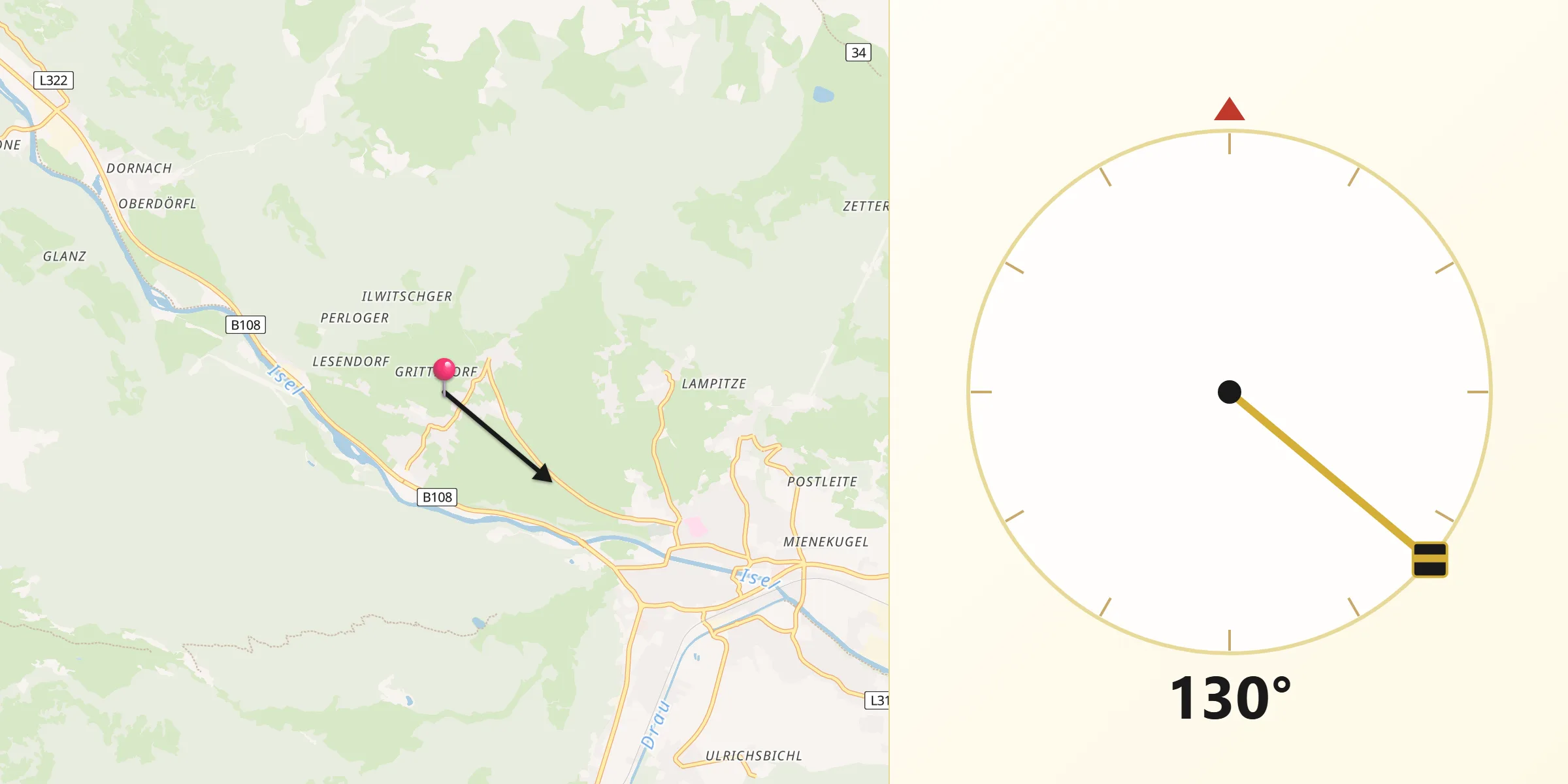 Qibla-Richtung von Oberlienz