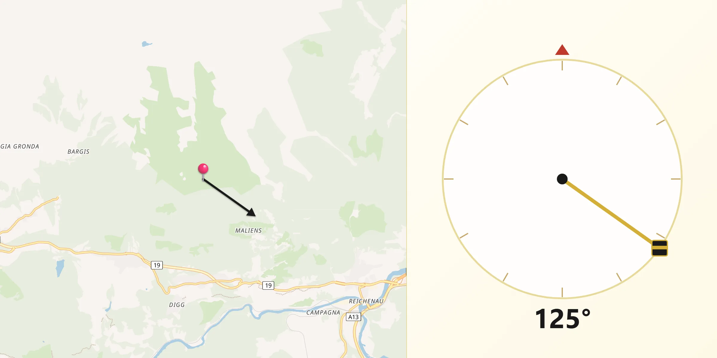 Direzione della Qibla da Region Imboden