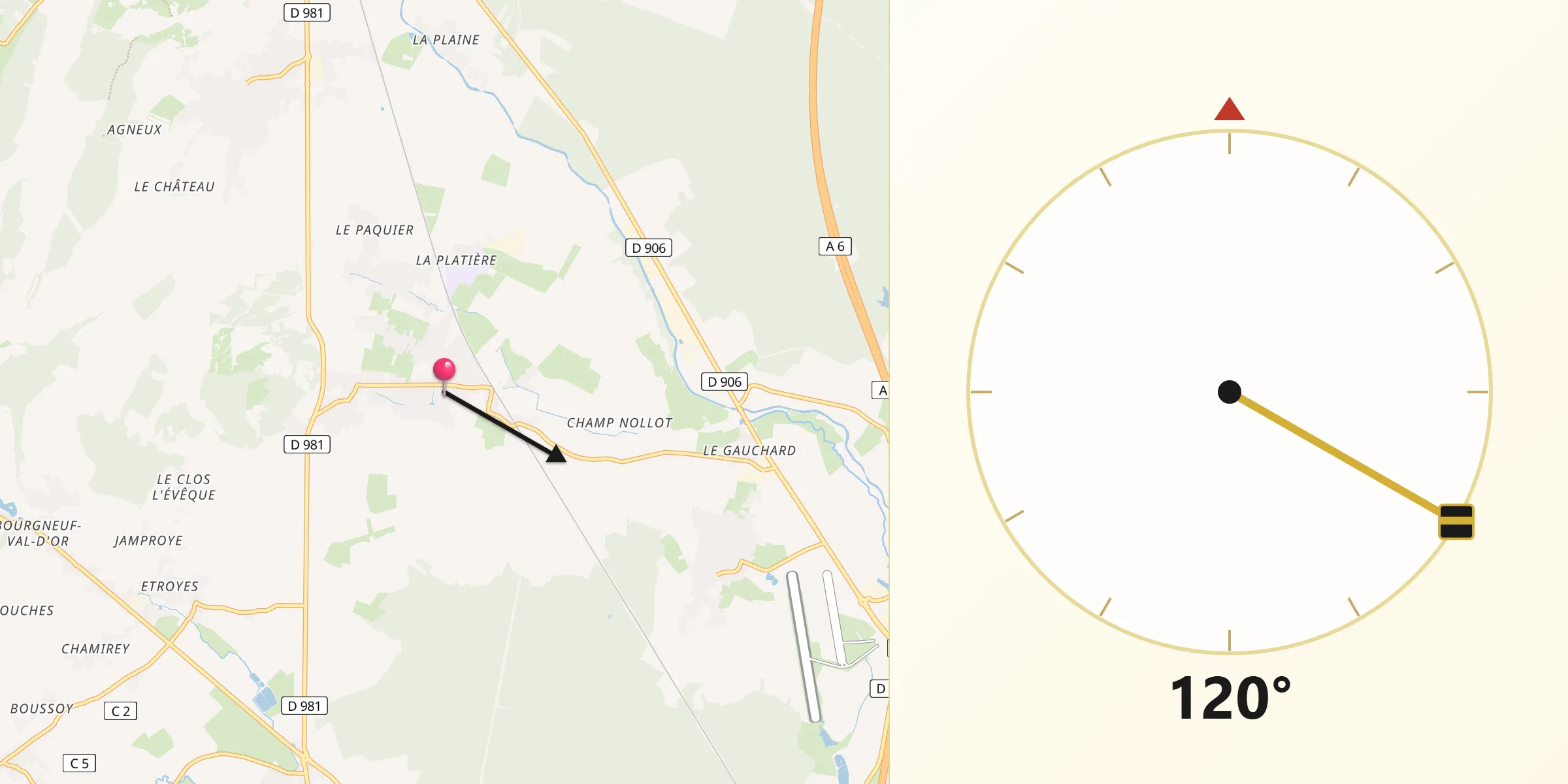 Direction vers la Qibla depuis Fontaines