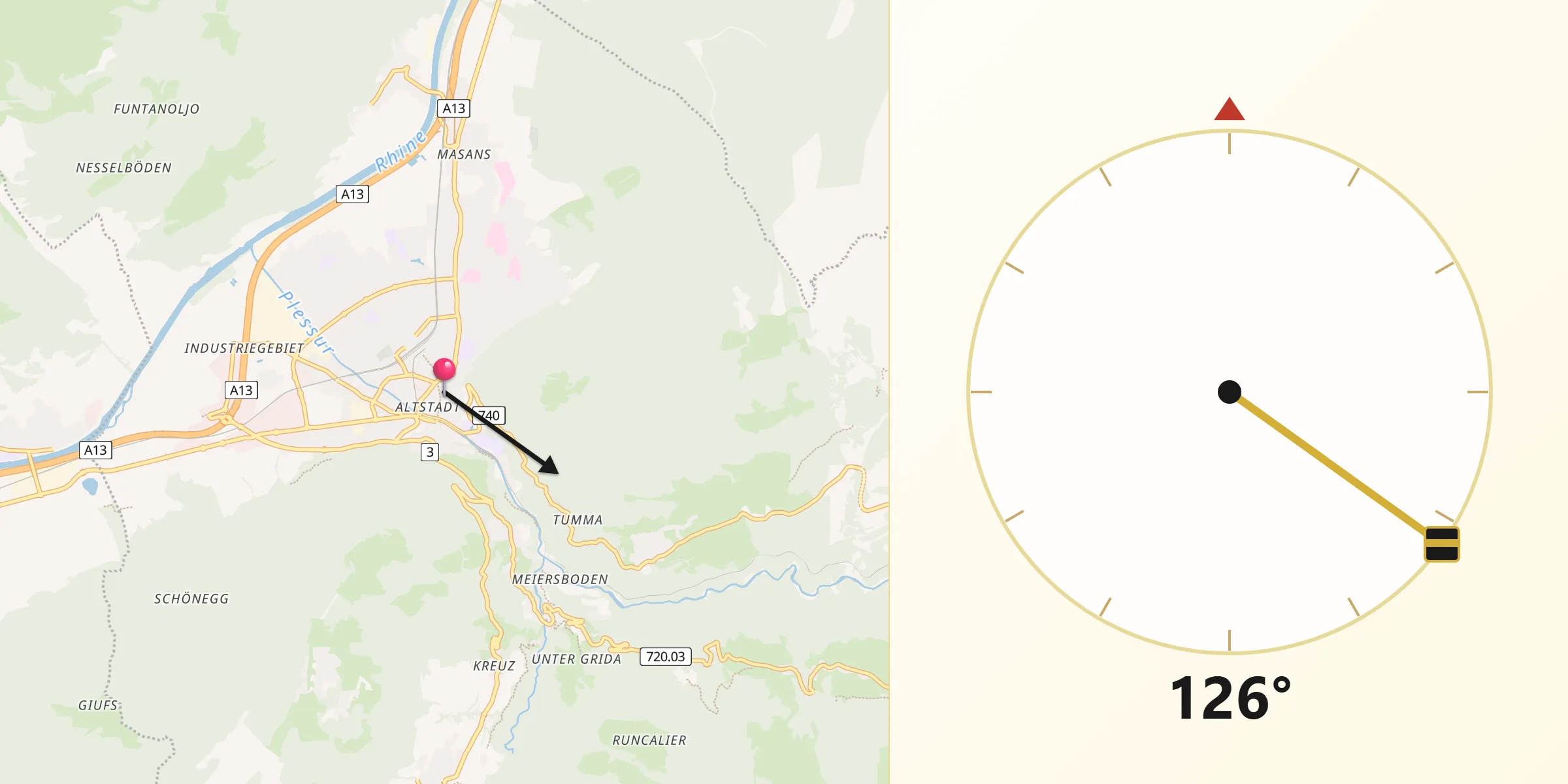 Direction vers la Qibla depuis Coire