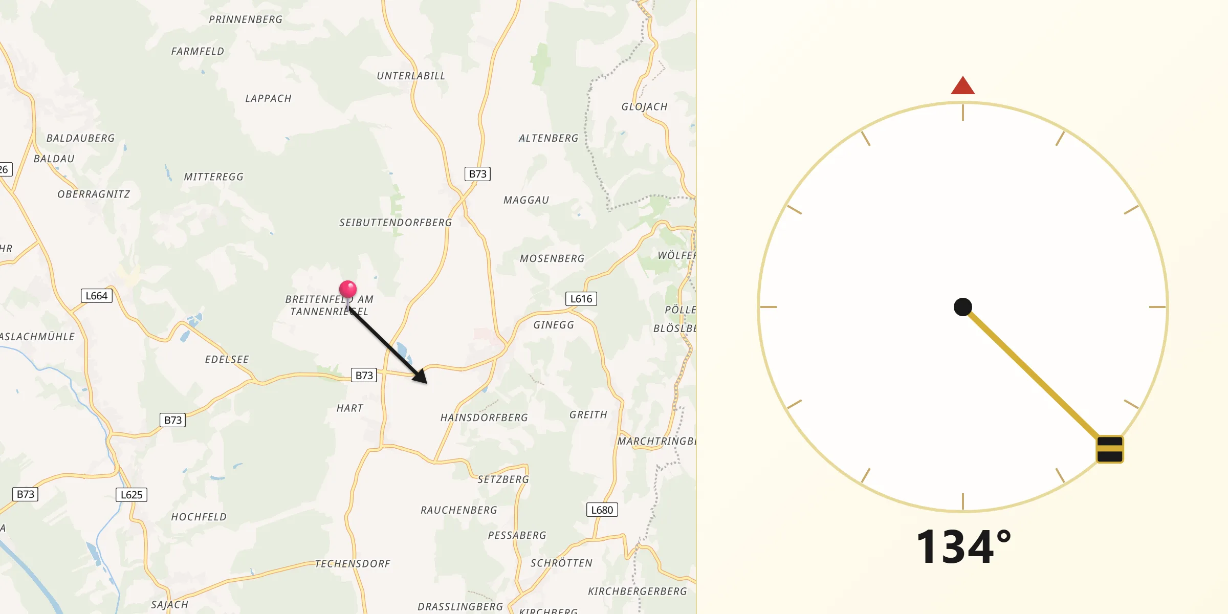 Qibla-Richtung von Breitenfeld am Tannenriegel