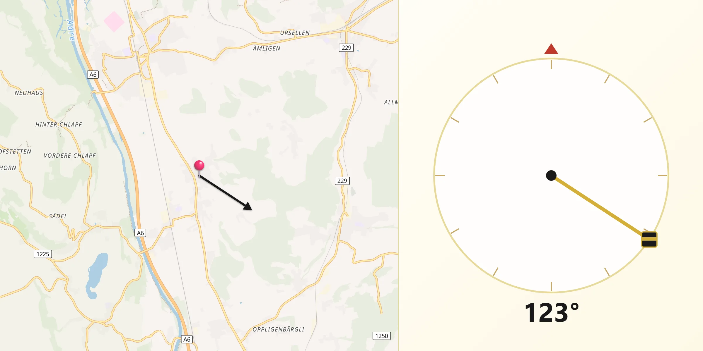 Direction vers la Qibla depuis Wichtrach