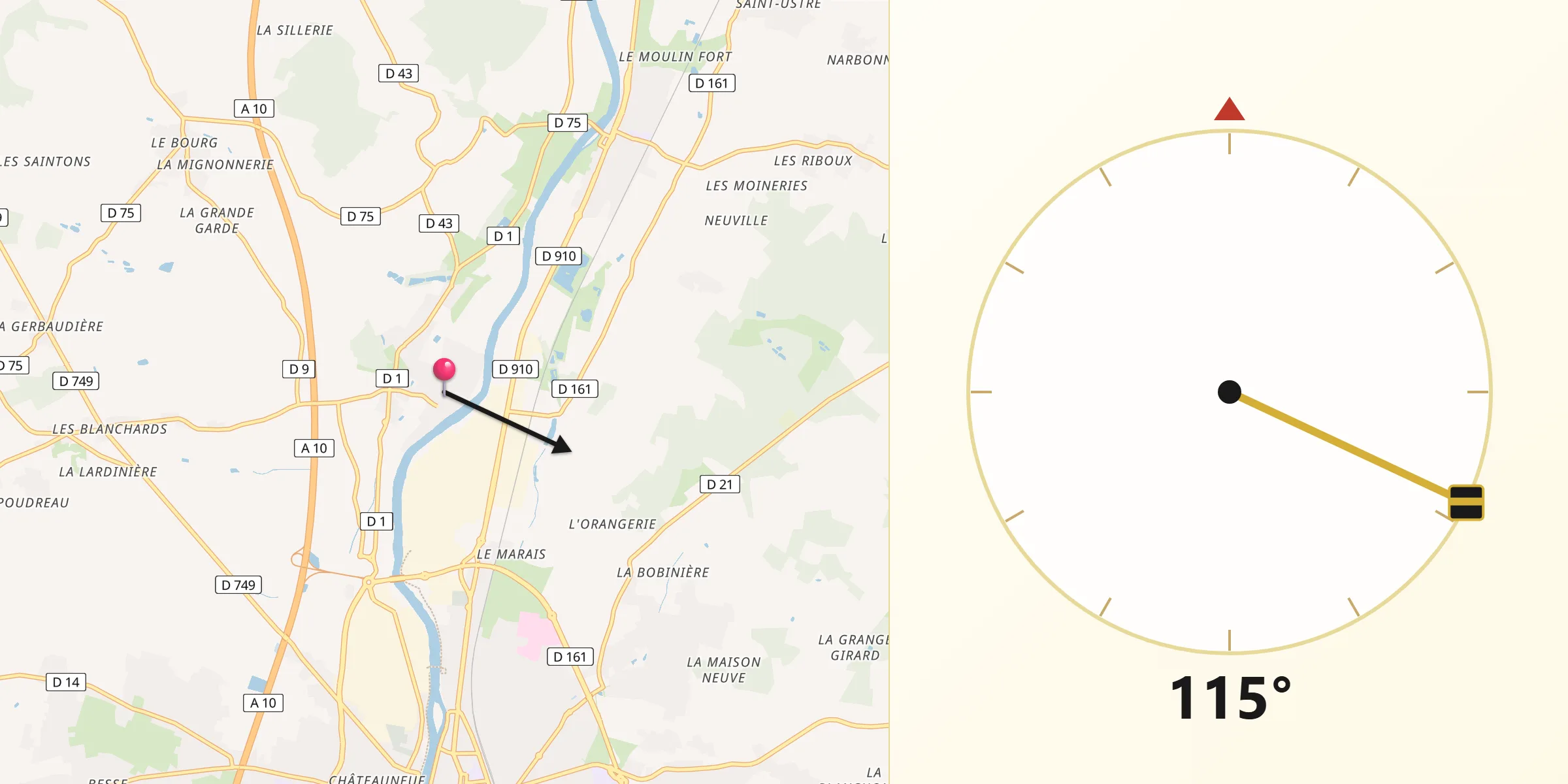 Direction vers la Qibla depuis Antran