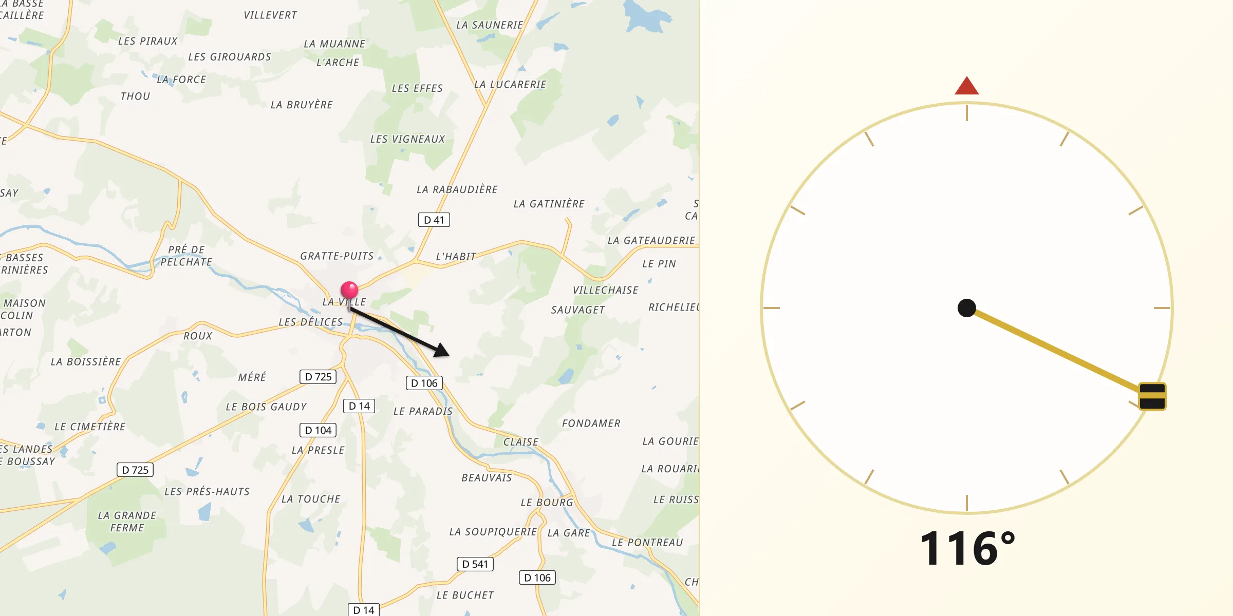 Direction vers la Qibla depuis Preuilly-sur-Claise
