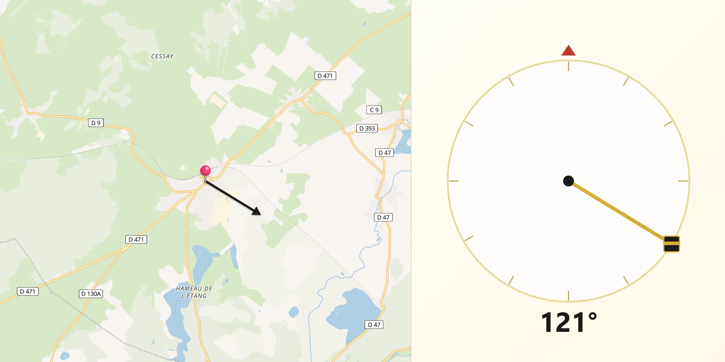 Direction vers la Qibla depuis Frasne