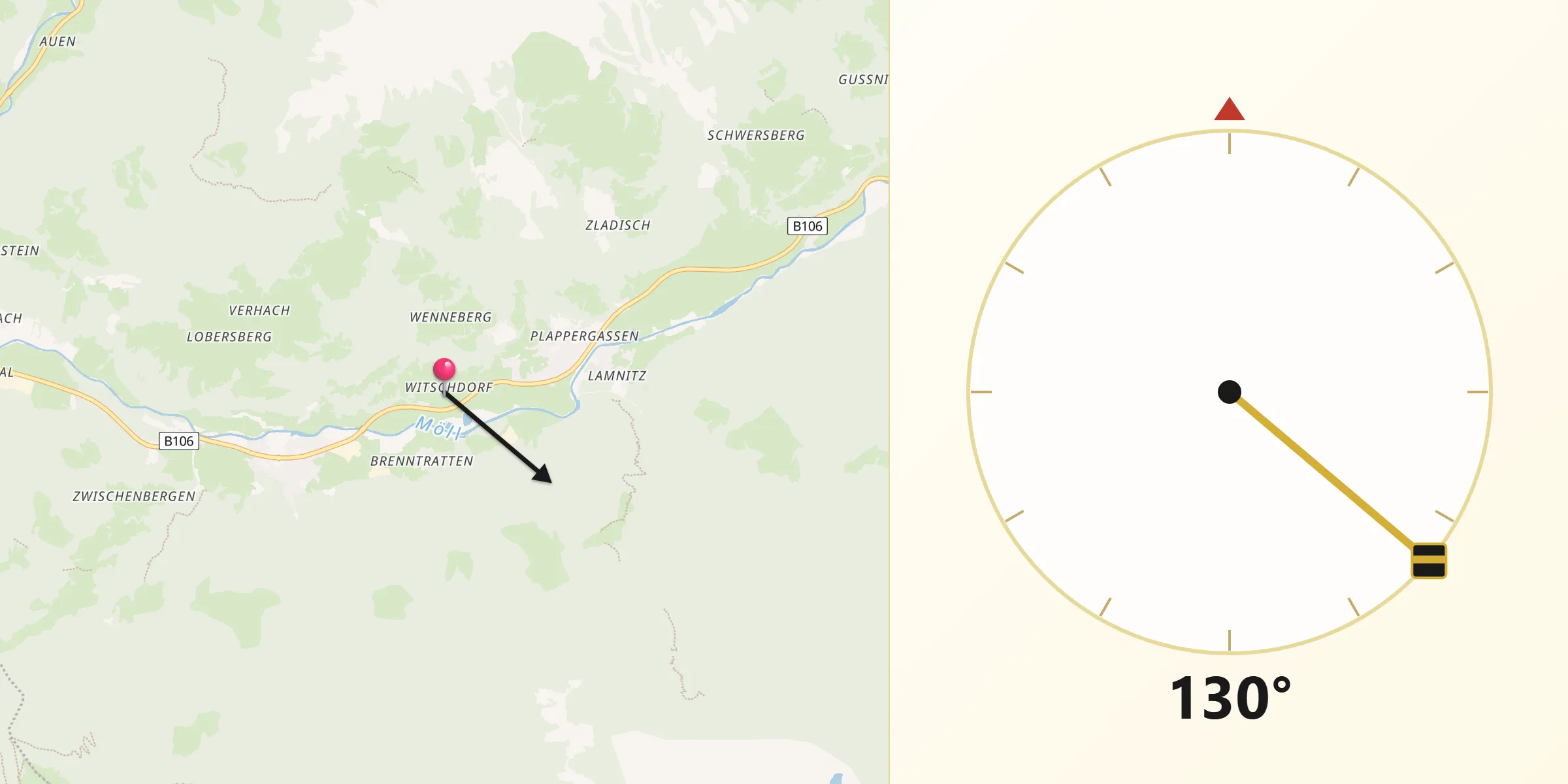 Qibla-Richtung von Rangersdorf