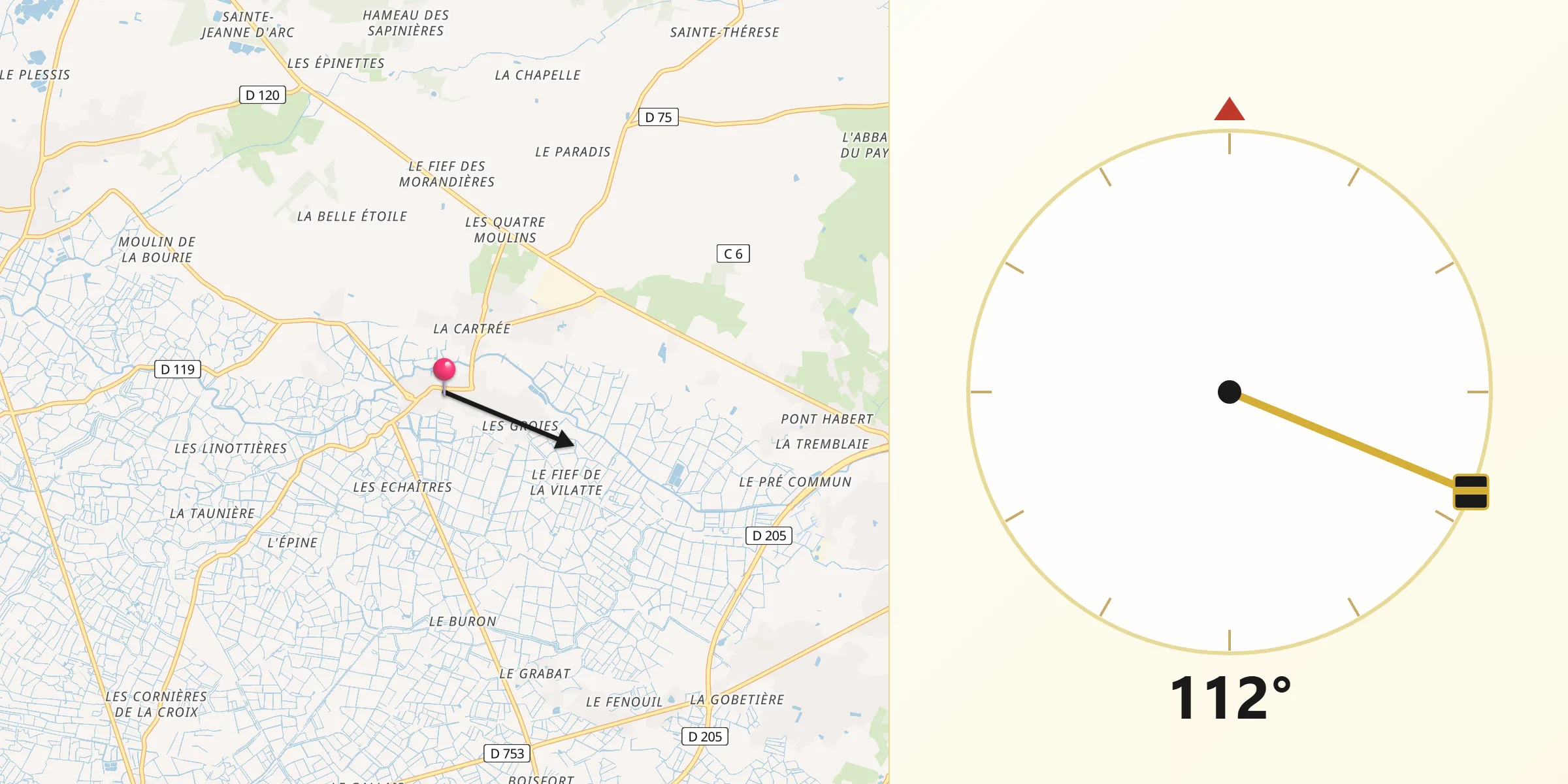 Direction vers la Qibla depuis Sallertaine