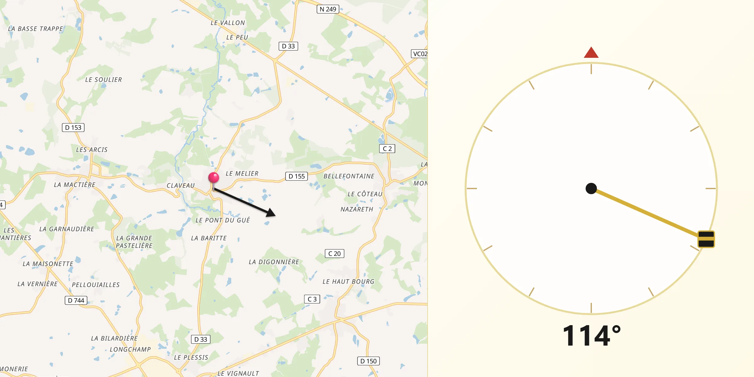 Direction vers la Qibla depuis Le Pin