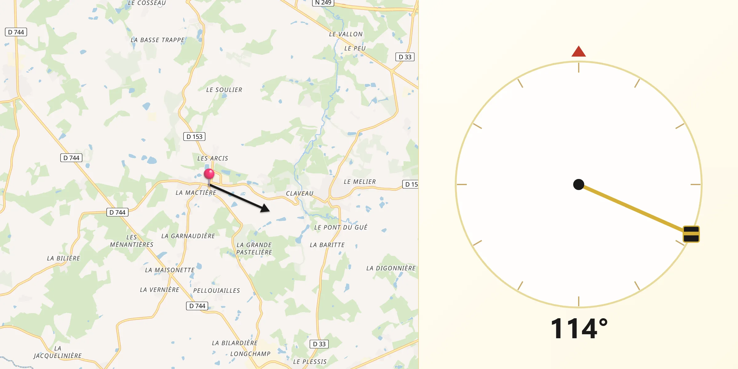 Direction vers la Qibla depuis Combrand
