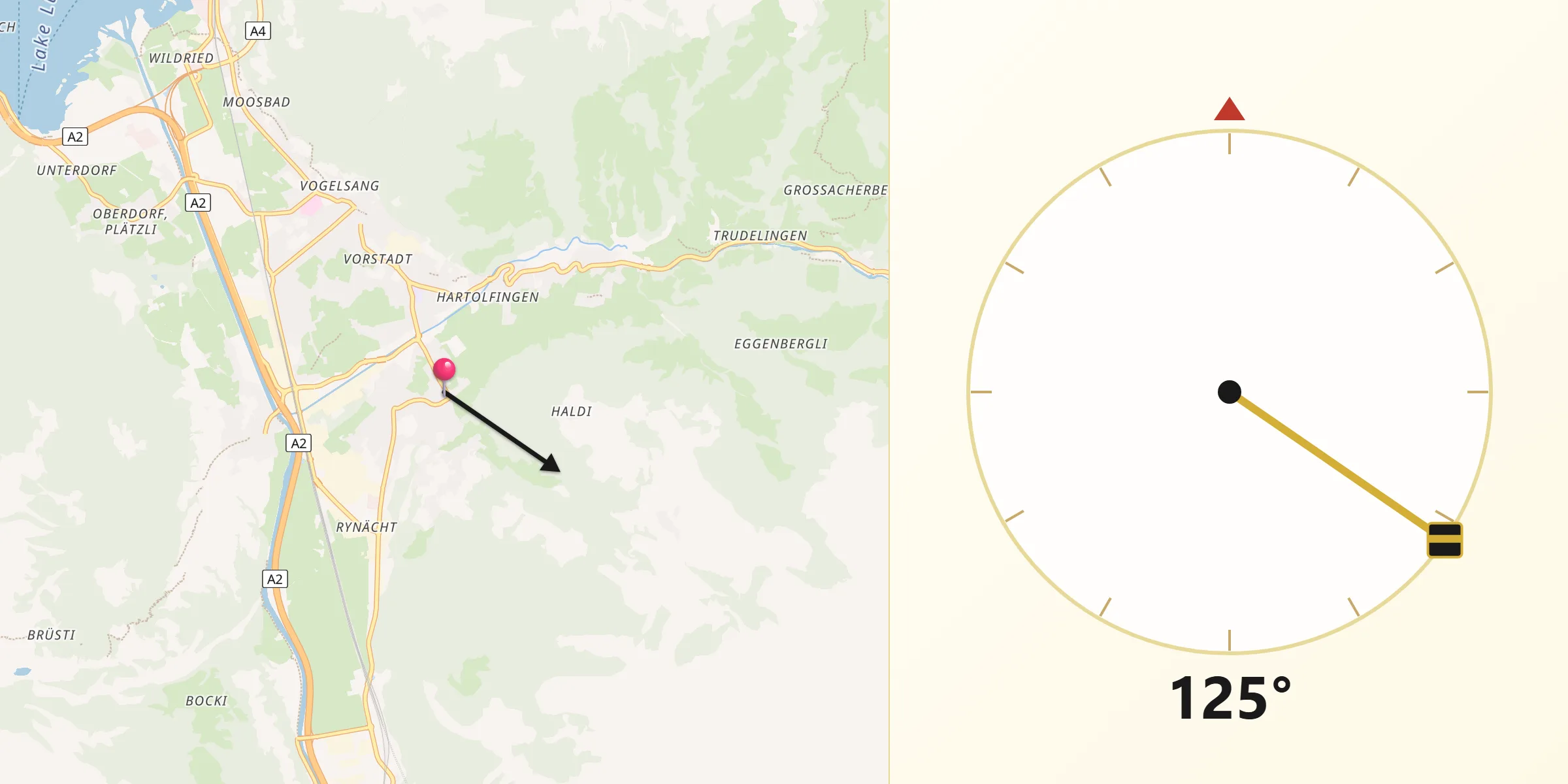 Direction vers la Qibla depuis Schattdorf