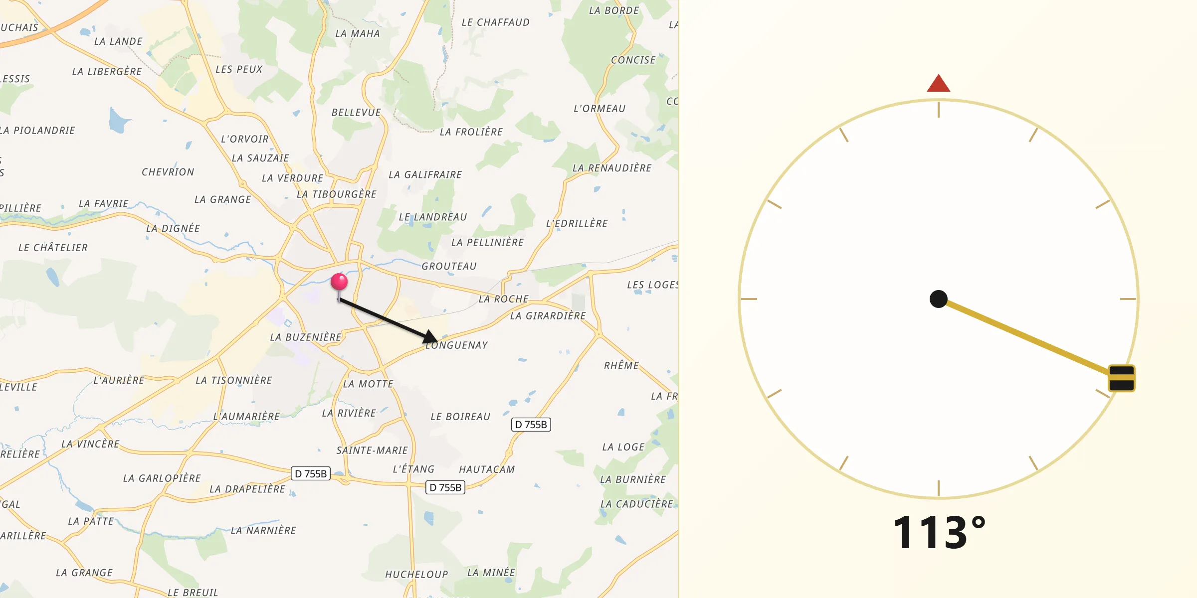 Direction vers la Qibla depuis Les Herbiers