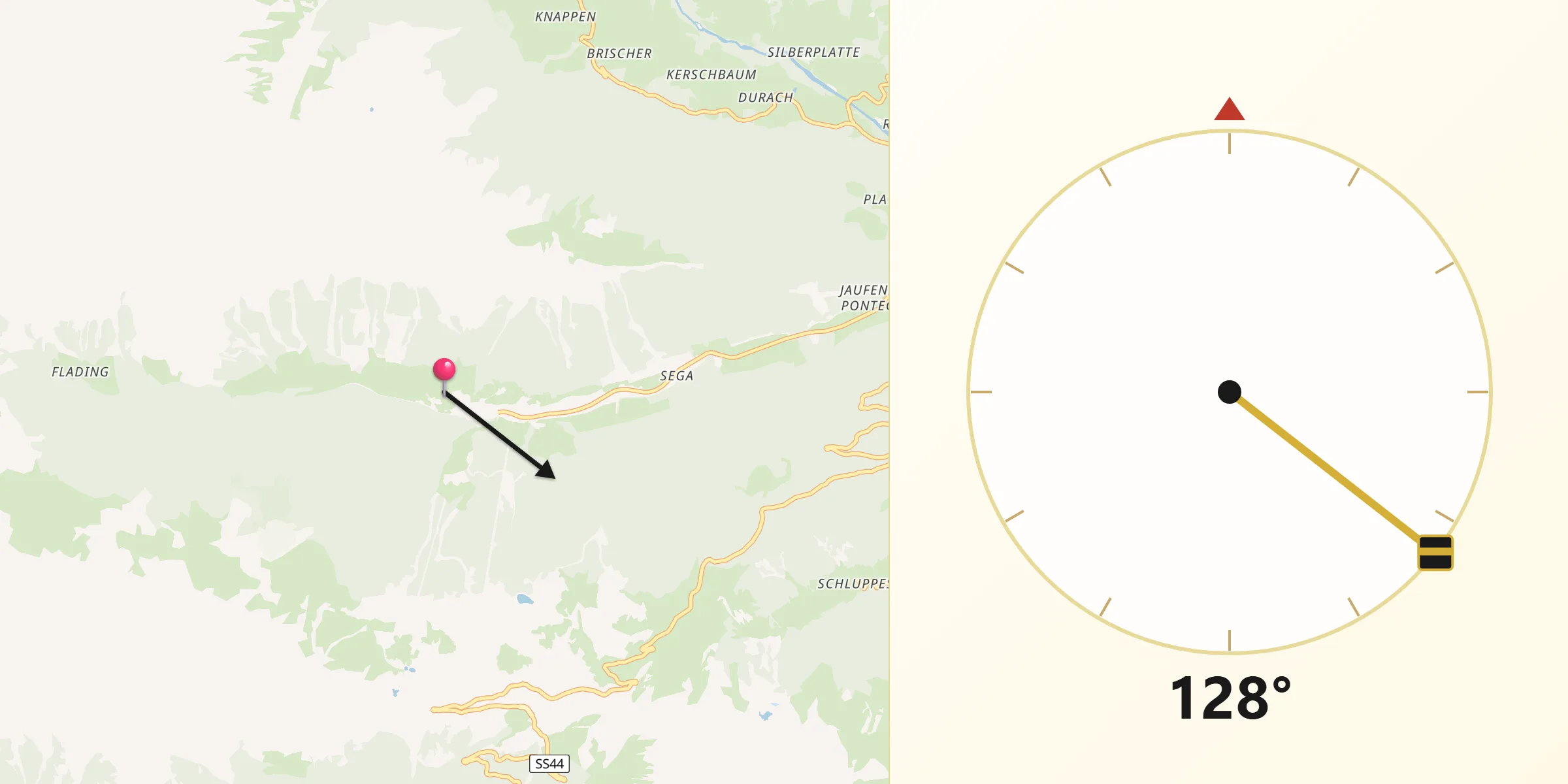 Direzione della Qibla da Racines