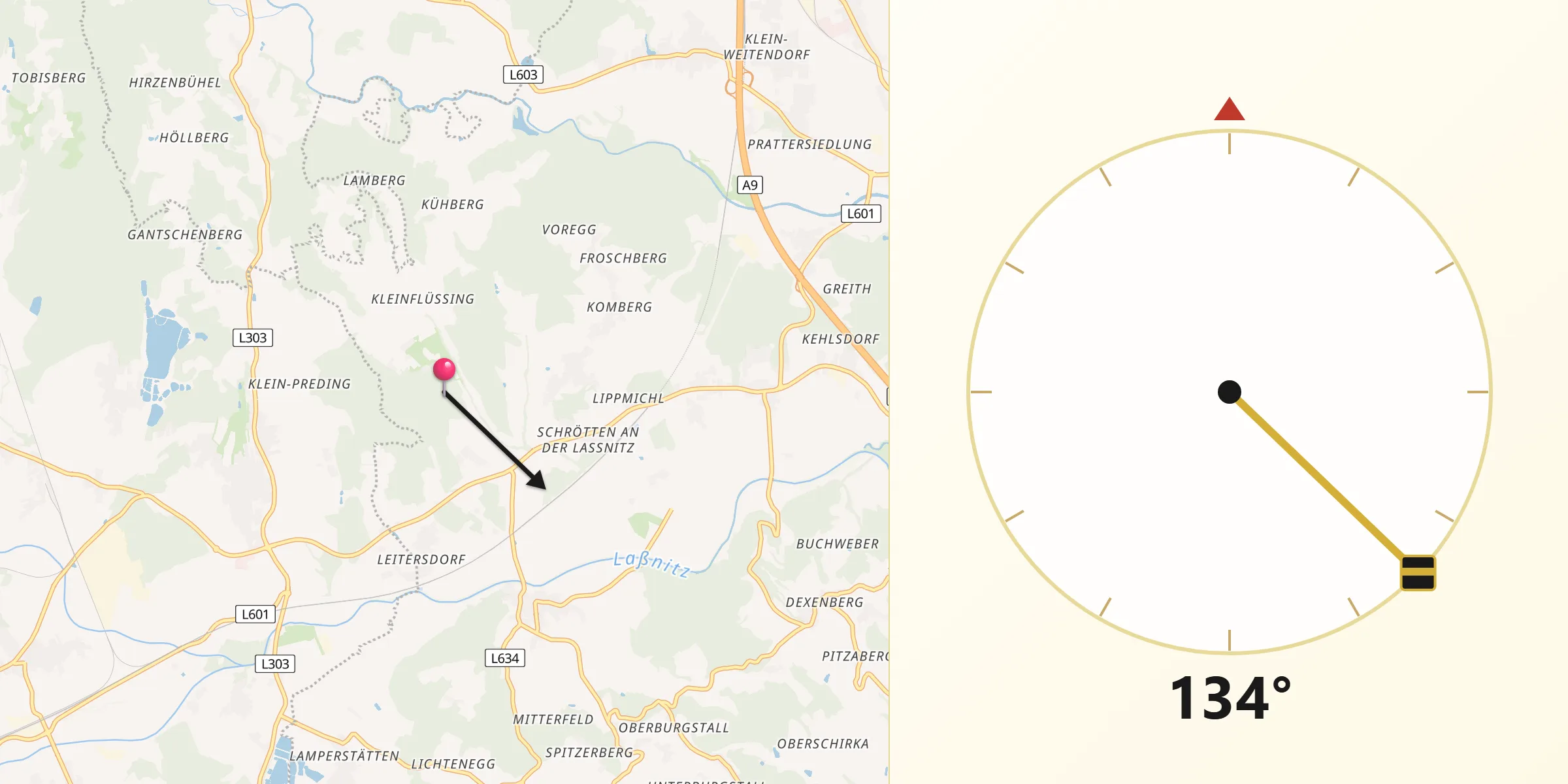 Qibla-Richtung von Hengsberg