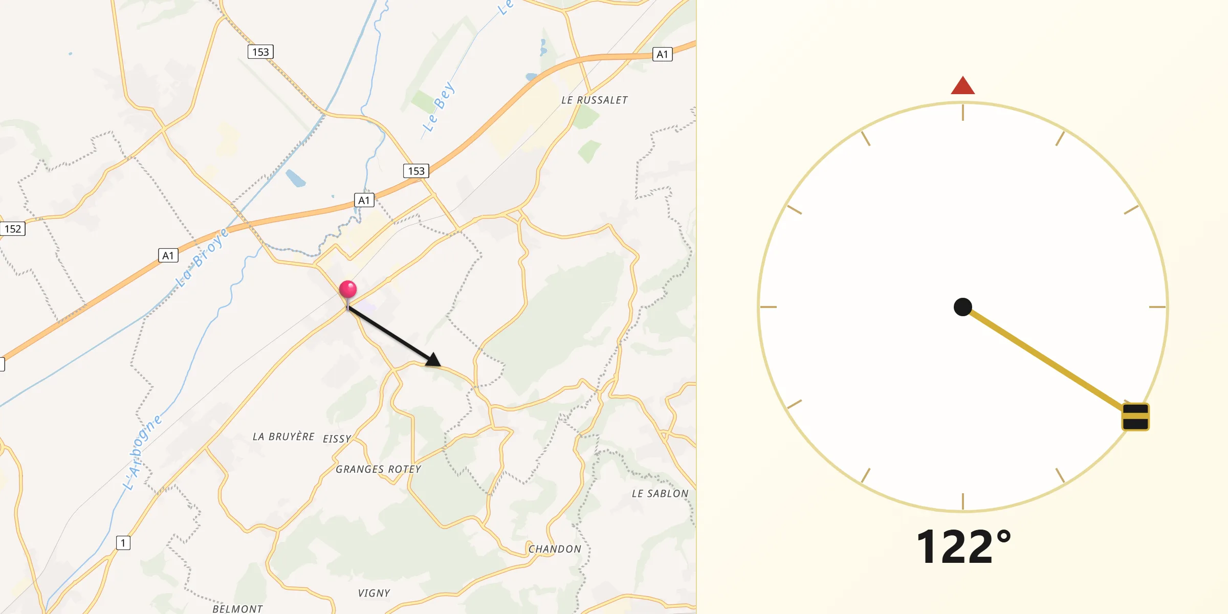 Direction vers la Qibla depuis Domdidier