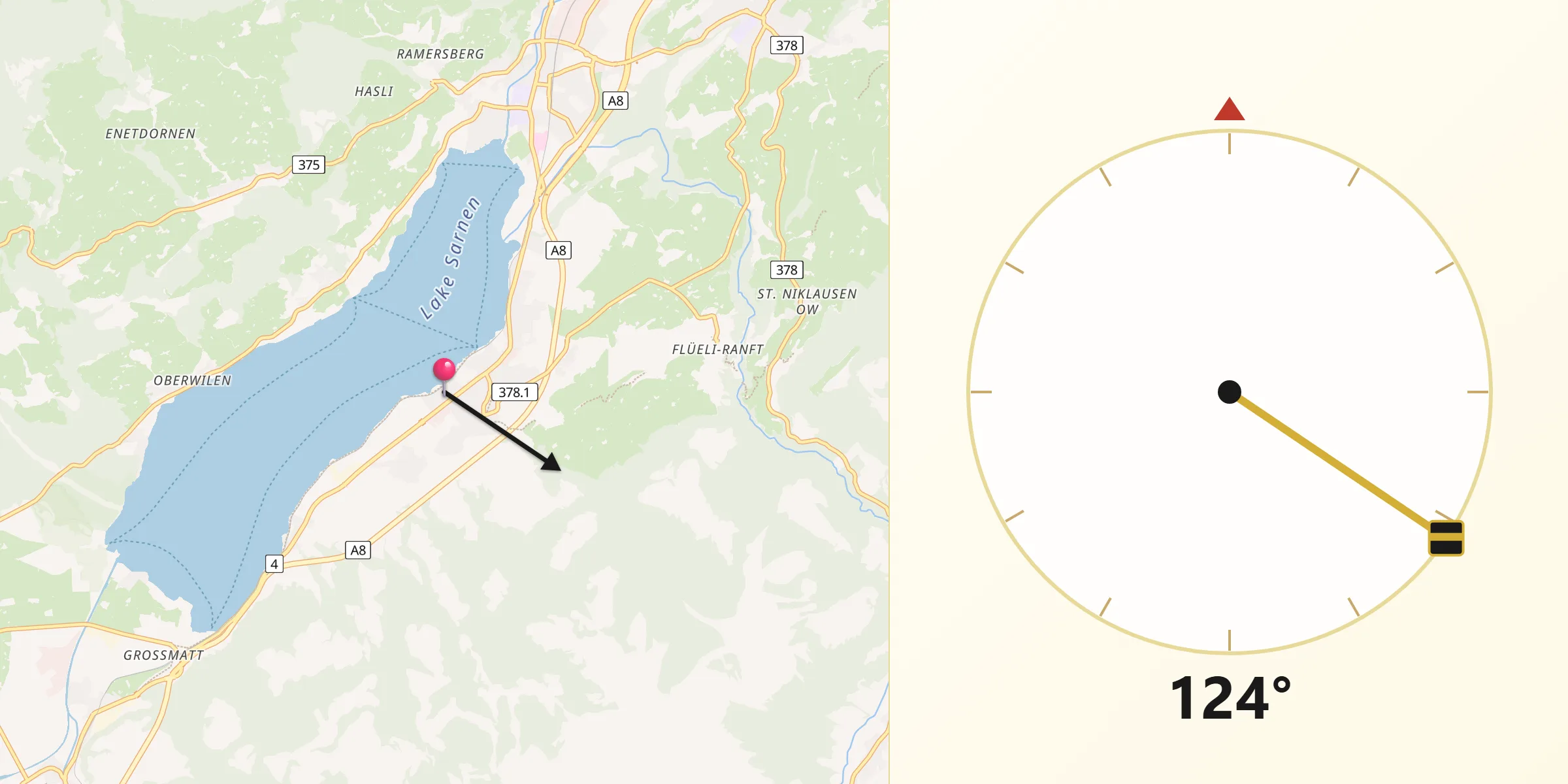 Direction vers la Qibla depuis Sachseln