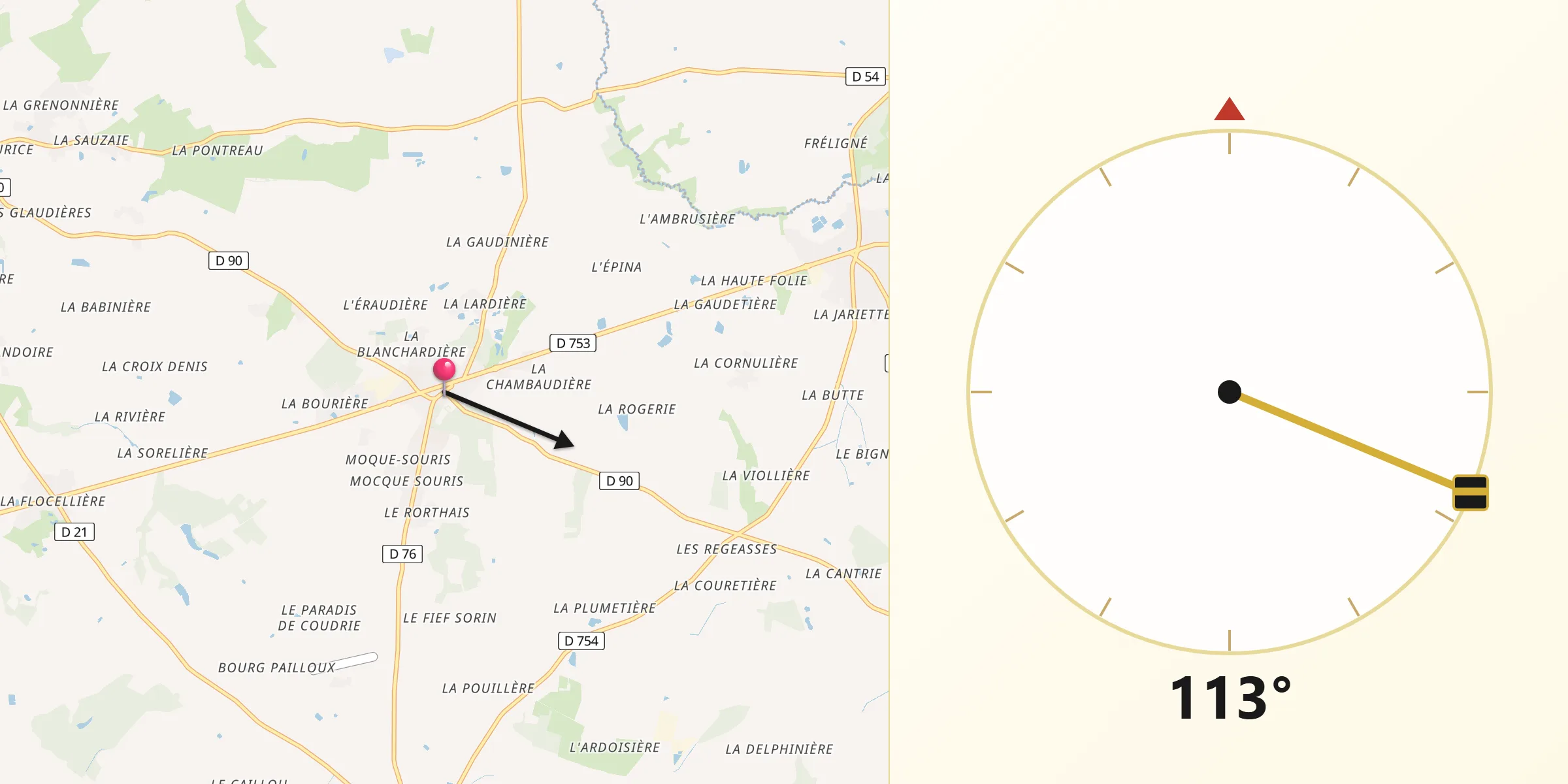 Direction vers la Qibla depuis Froidfond