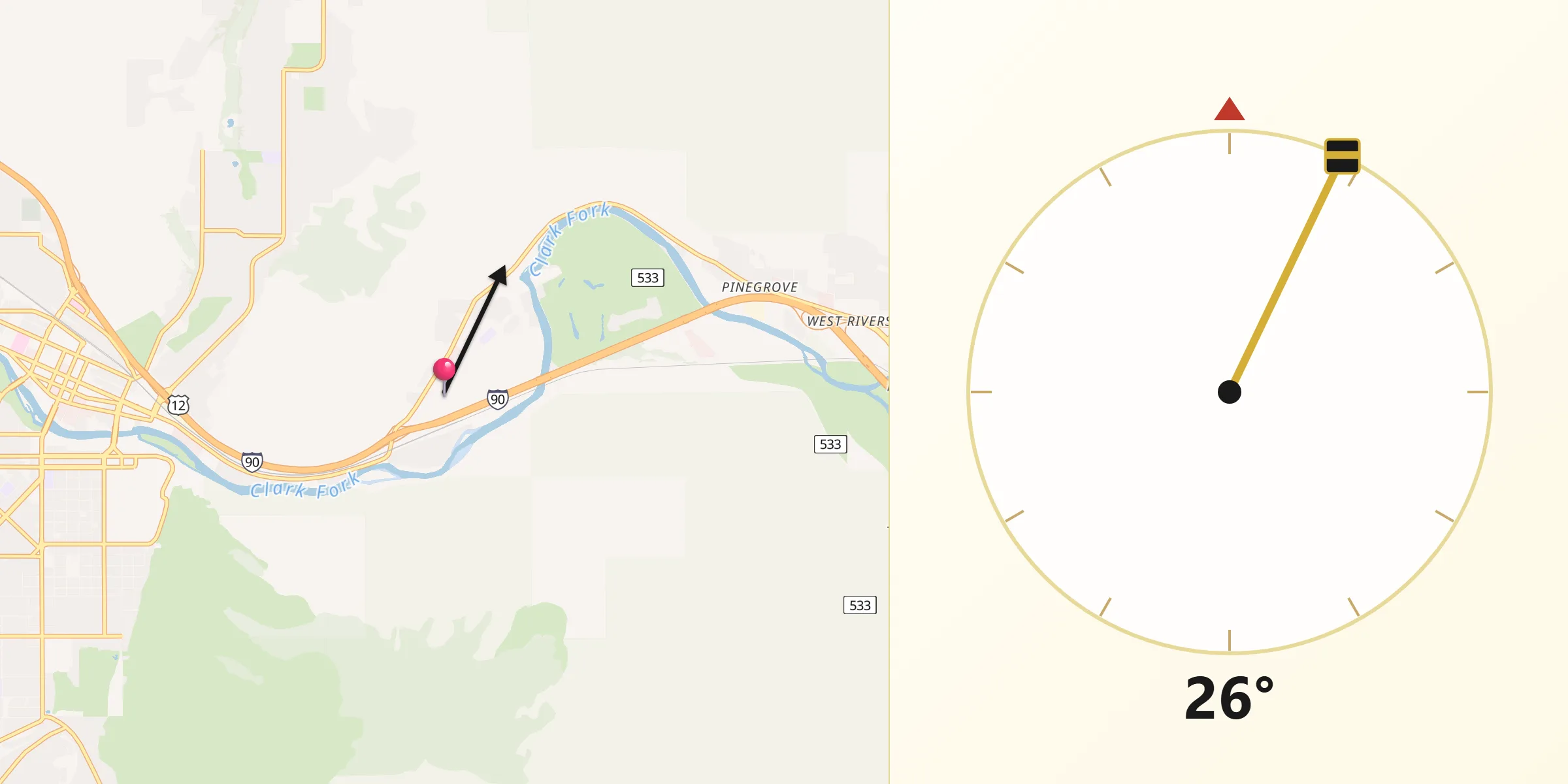 Qibla Direction from East Missoula