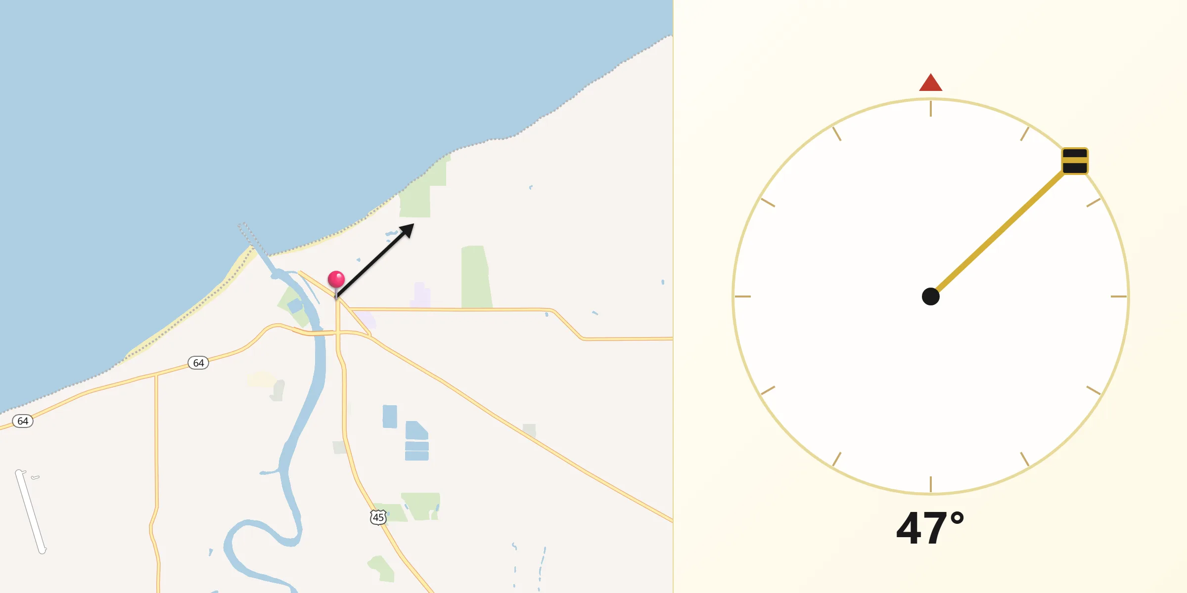 Qibla Direction from Ontonagon