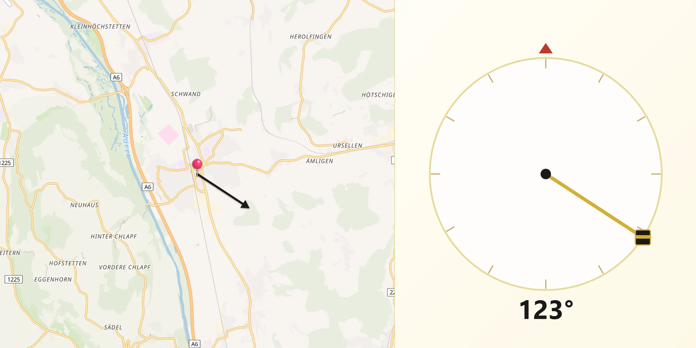 Direction vers la Qibla depuis Münsingen